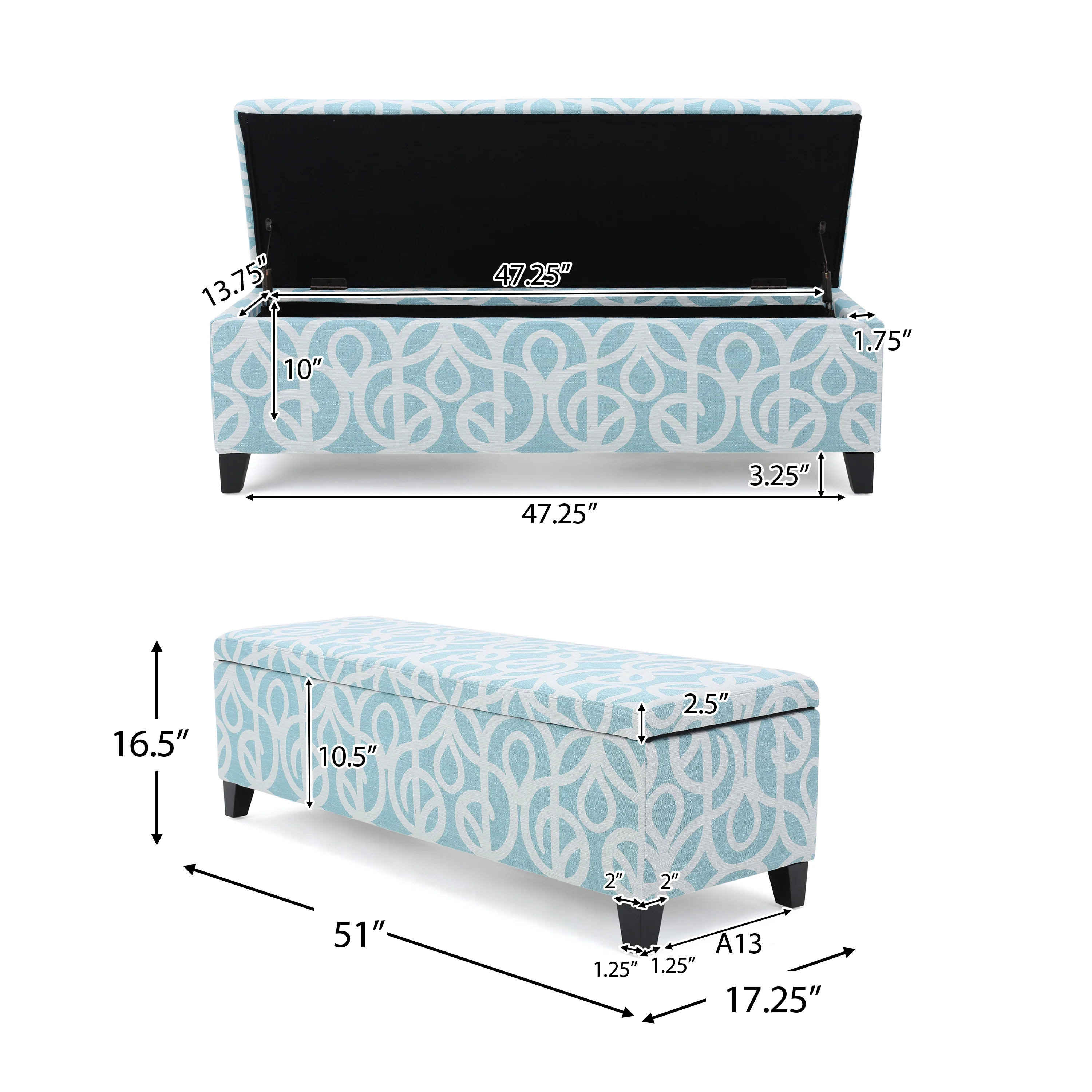 Clor Fabric Rectangle Storage Ottoman Bench - furnishings