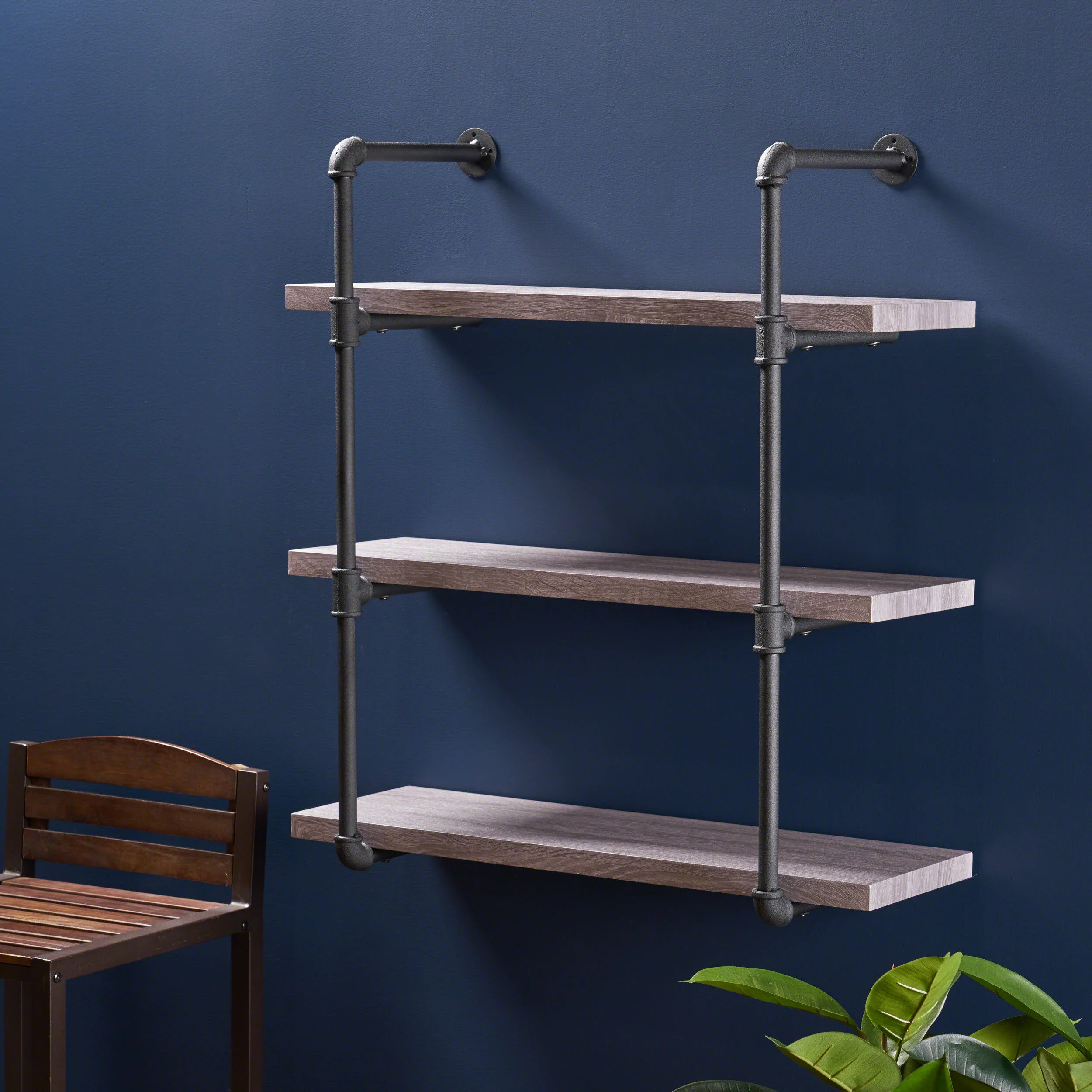 Amya Industrial Pipe Design 3-Tier Wall Mount Floating Shelf - furnishings