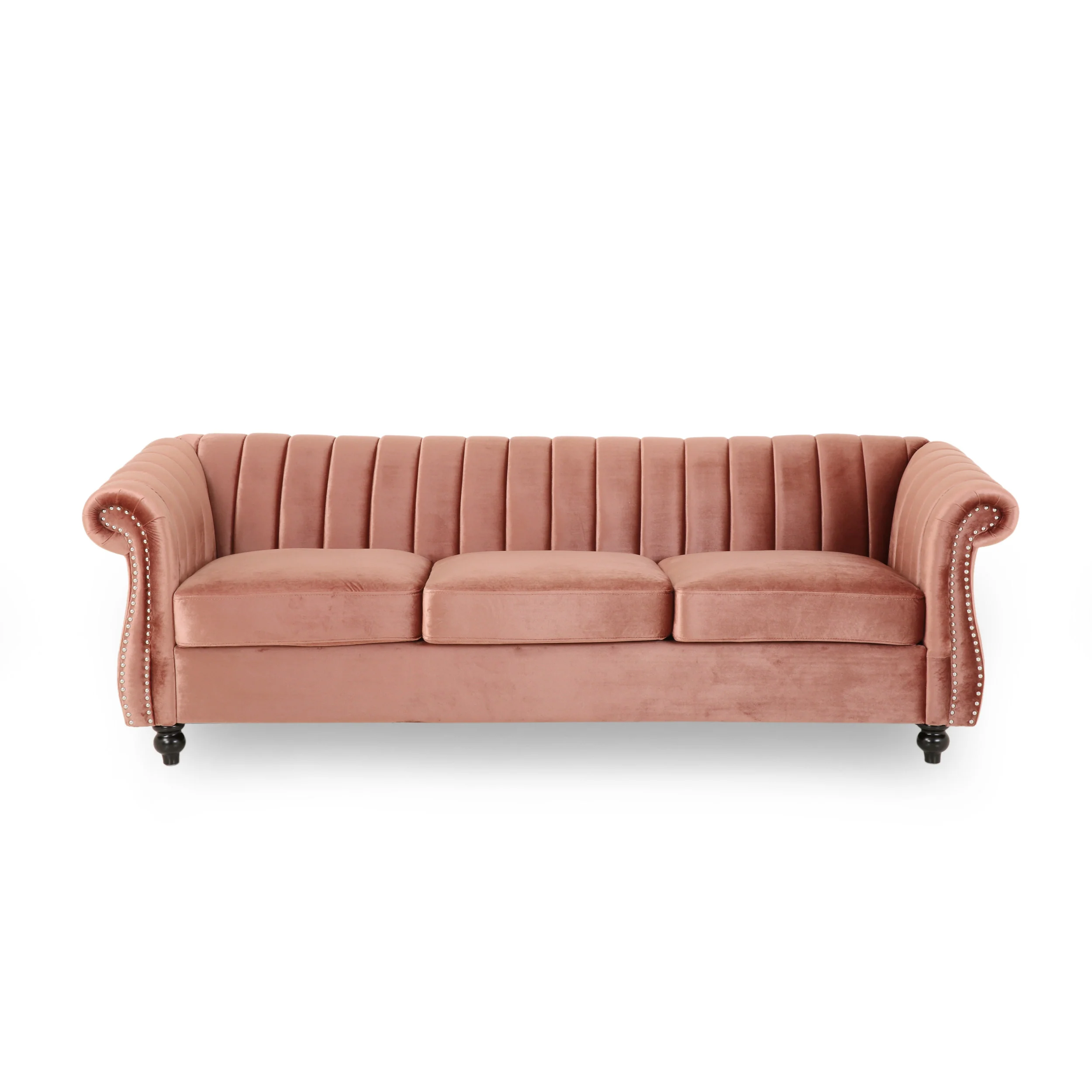 Olga Modern Glam Velvet 3 Seater Sofa, Umber and Dark Brown - furnishings