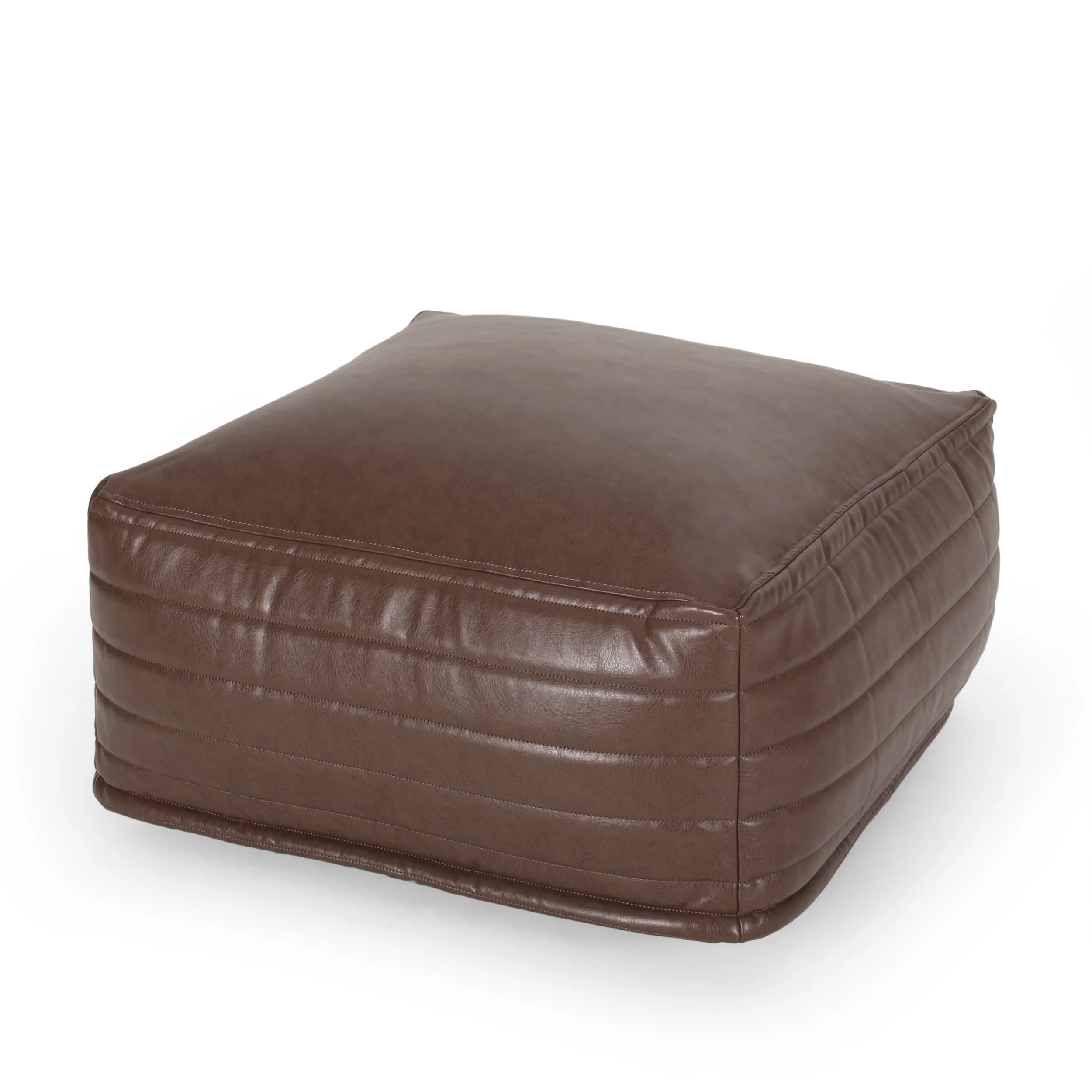 Conrail Contemporary Faux Leather Channel Stitch Pouf - furnishings