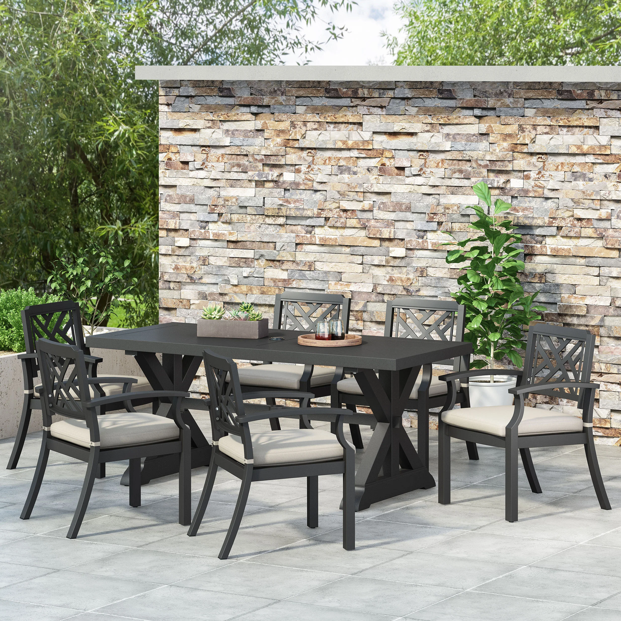 Arlene Waterford Outdoor Aluminum 7 Piece Dining Set - furnishings