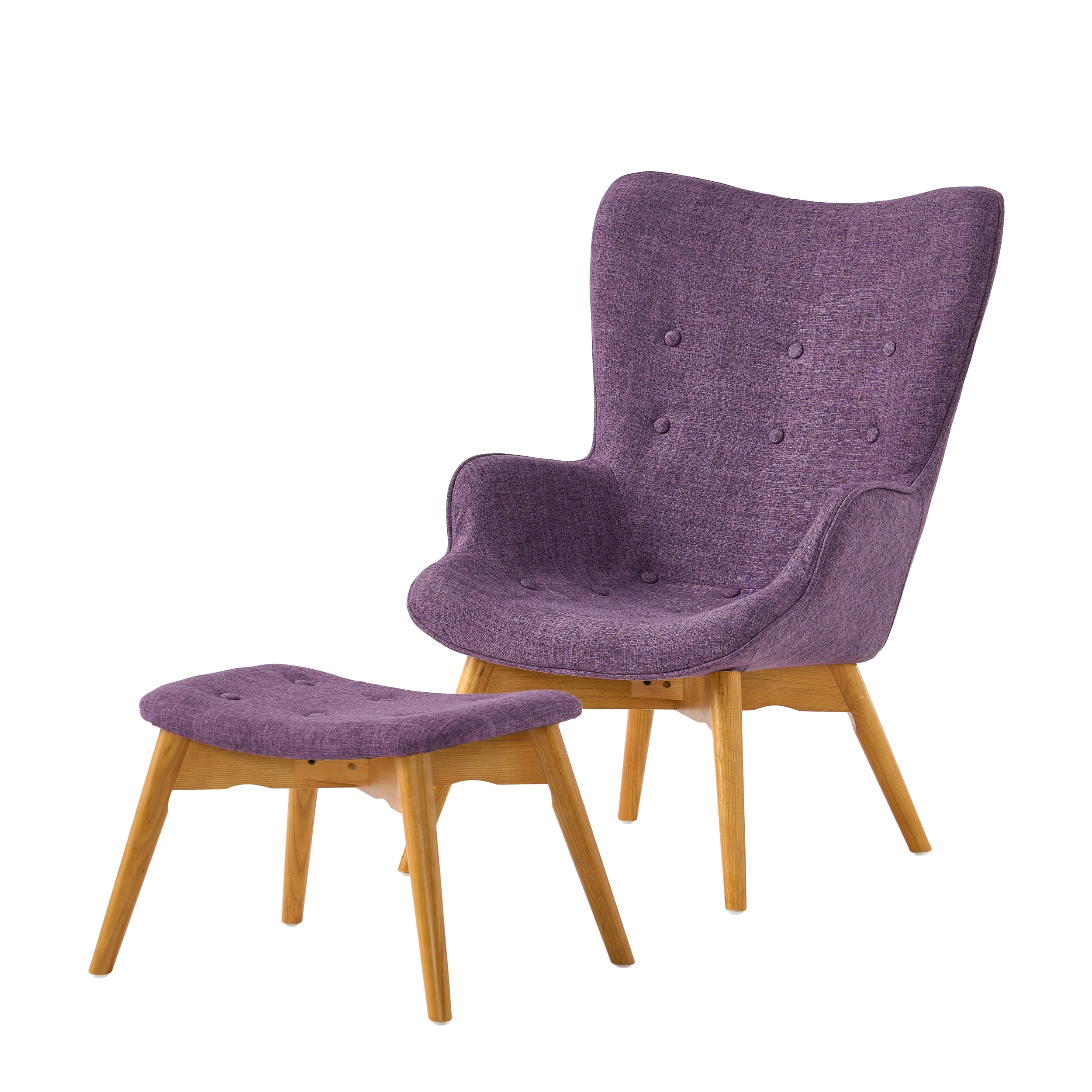 Acantha Mid-Century Modern Wingback Fabric Chair and Ottoman Set - furnishings