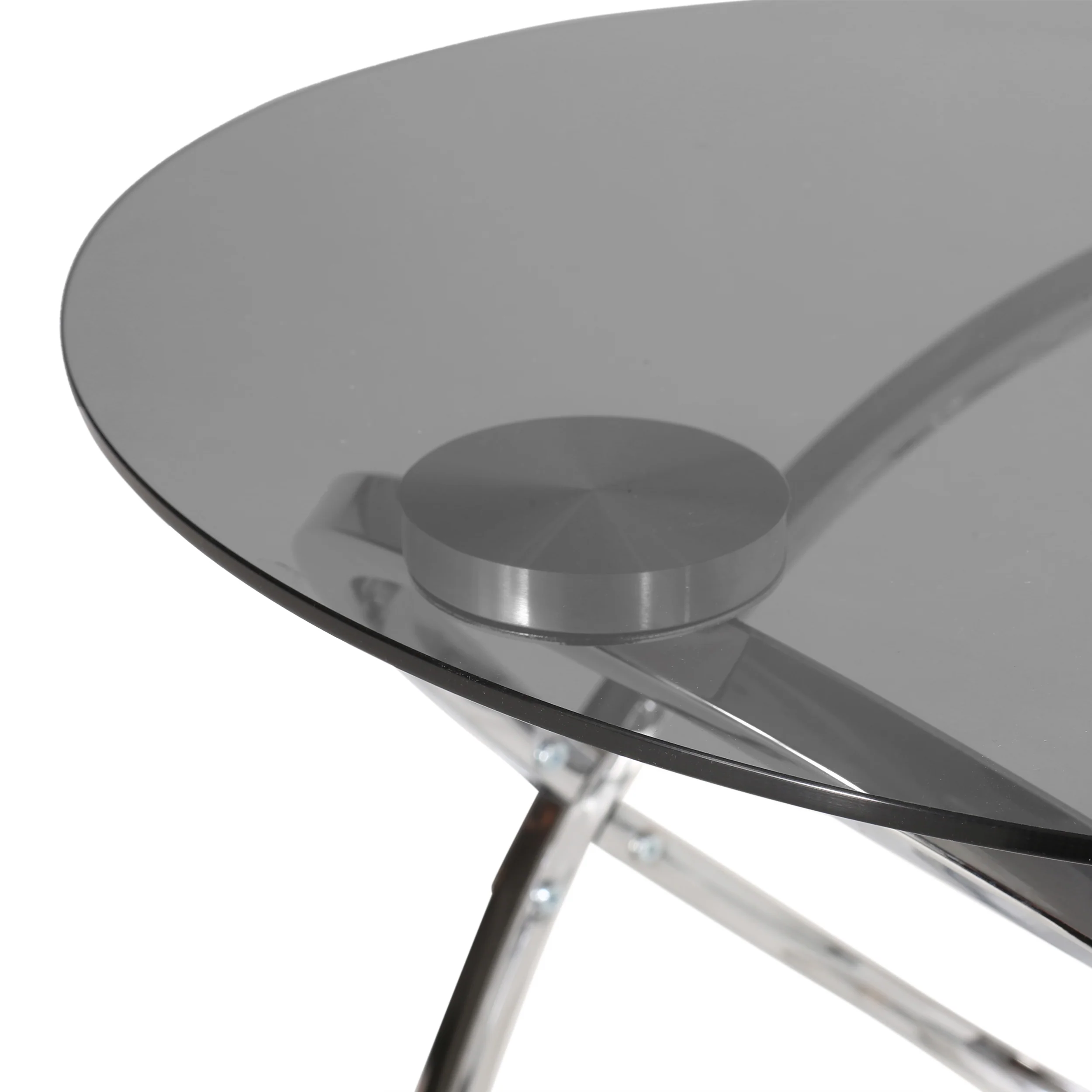 Hearney Modern Glass Top Round Side Table, Gray and Chrome - furnishings