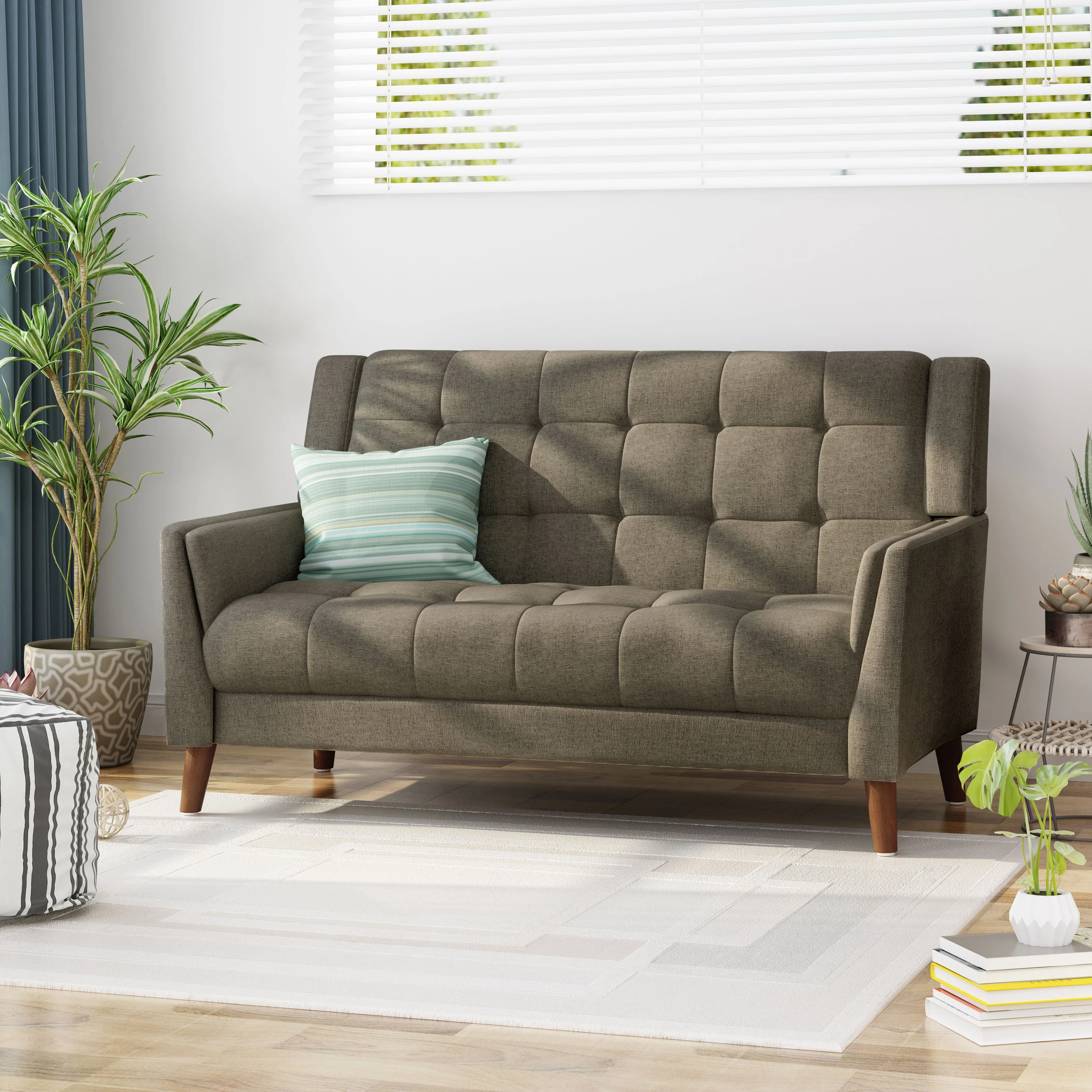 Anvith Mid Century Modern Fabric Loveseat - furnishings