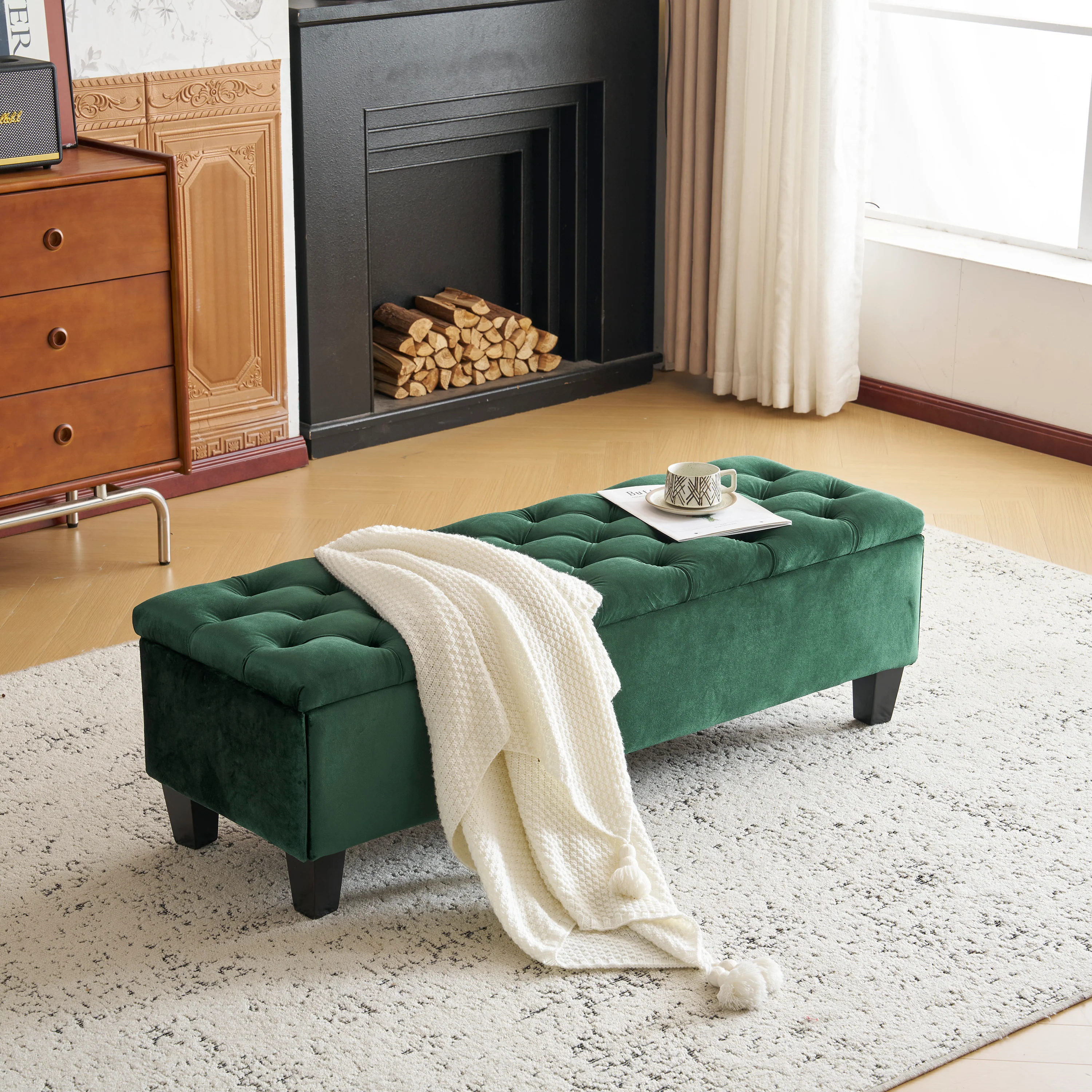 Noctiss Tufted Fabric Ottoman Bench - furnishings