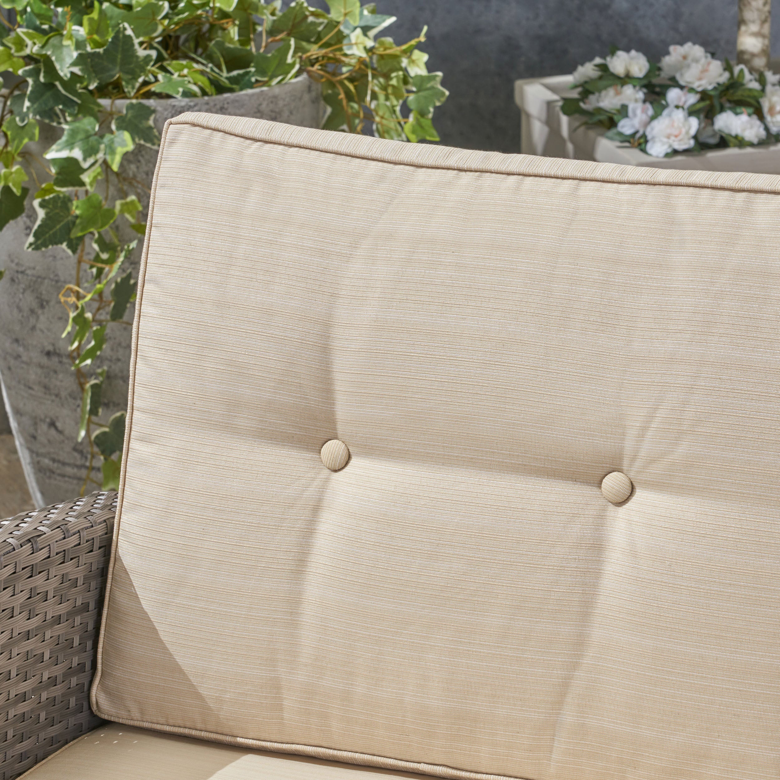 Jake Outdoor 7 Seater Wicker Chat Set with an Iron Fire Pit, Gray and Dark Gray - furnishings
