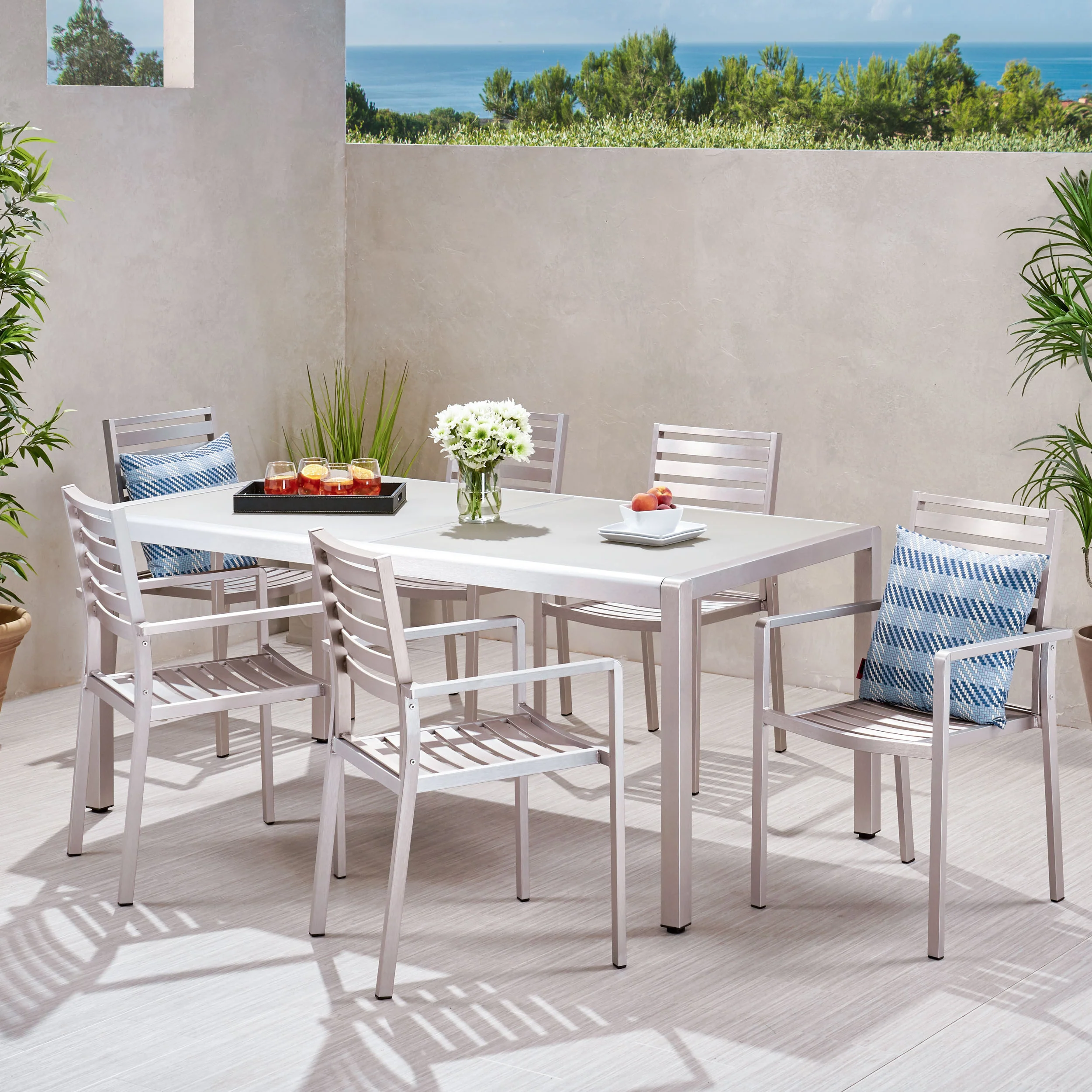 Cherie Outdoor Modern 6 Seater Aluminum Dining Set - furnishings