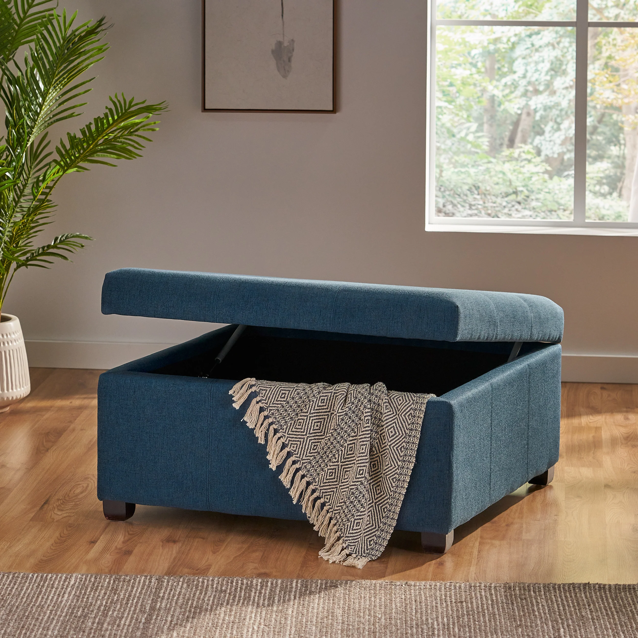 Carlyle Square Tufted Fabric Storage Ottoman Coffee Table - furnishings