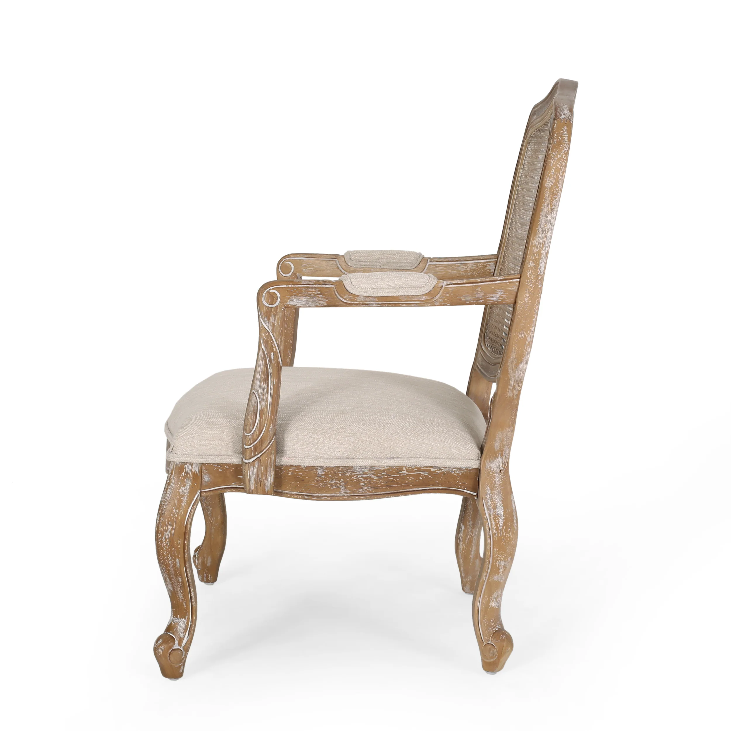 Bonview French Country Fabric Upholstered Wood and Cane Expandable 7 Piece Dining Set - furnishings