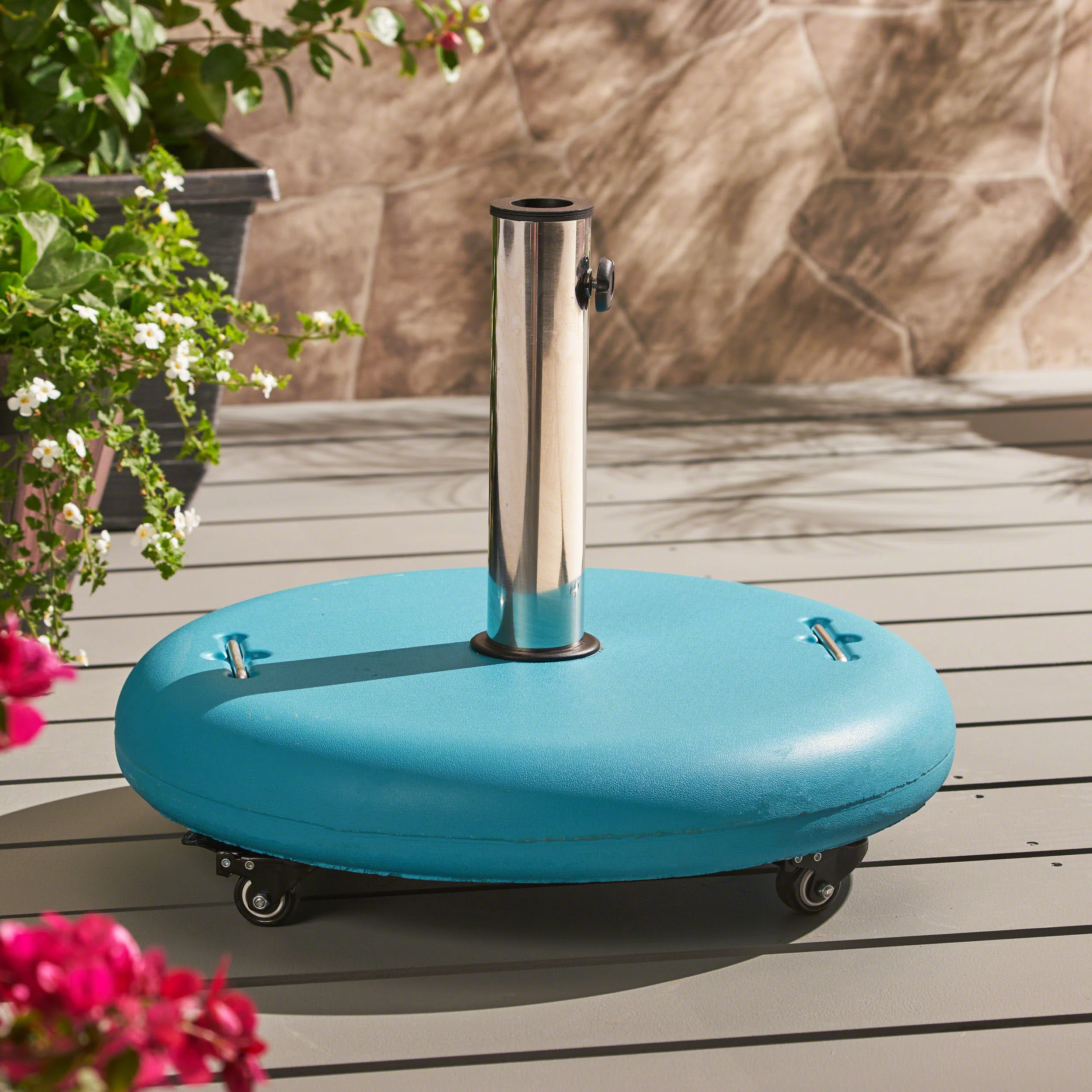 Louise Outdoor Concrete Circular 80lb Umbrella Base with Steel Umbrella Holder - furnishings