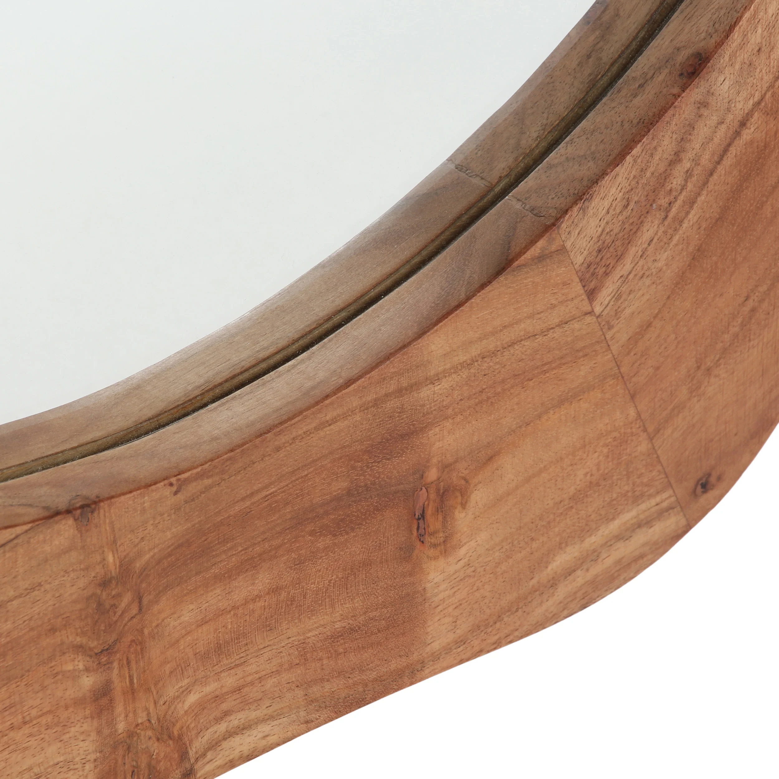 Ferrat Rustic Handcrafted Acacia Wood Round Wall Mirror, Natural - furnishings