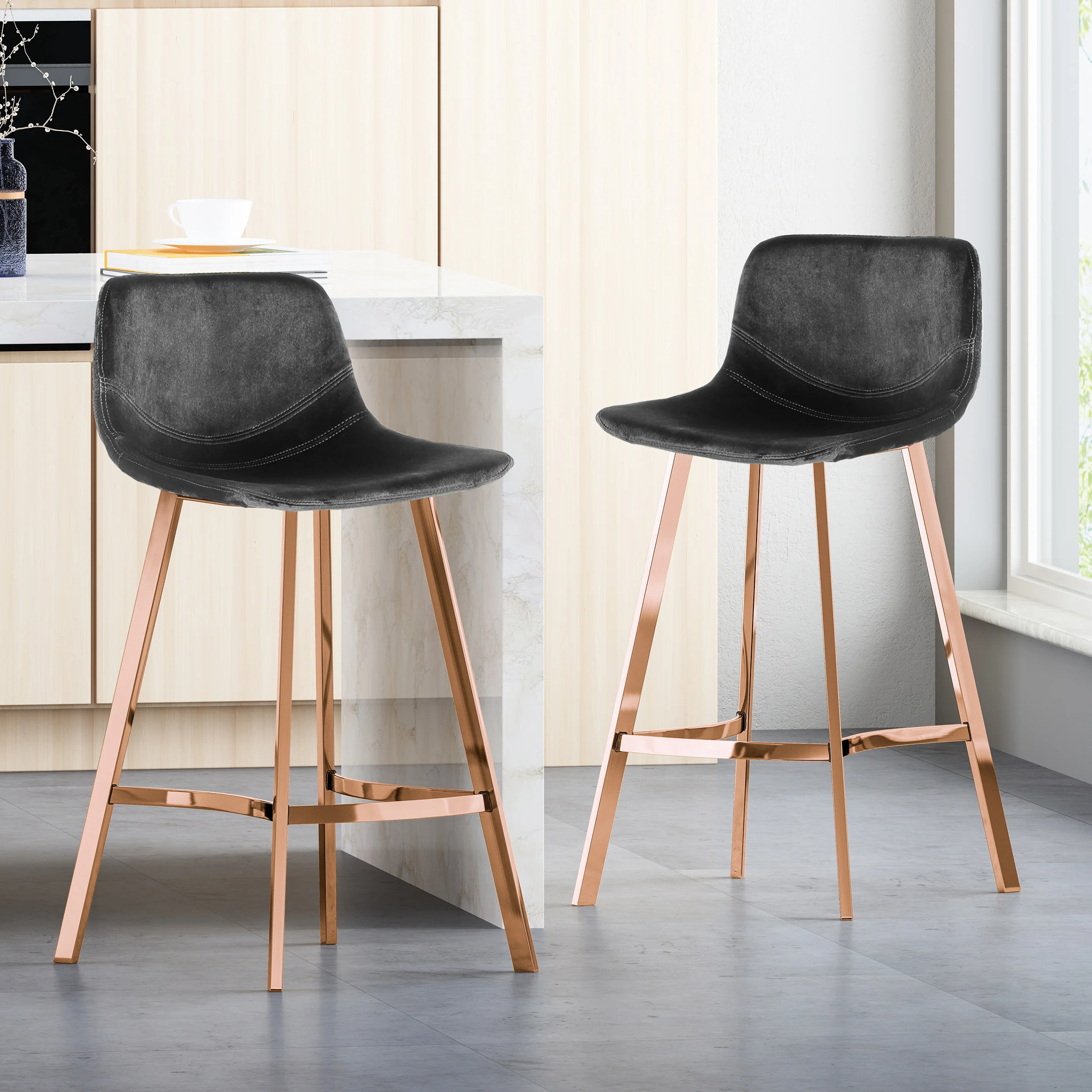 Rubani Modern Glam Velvet Bar Stool (Set of 2) - furnishings