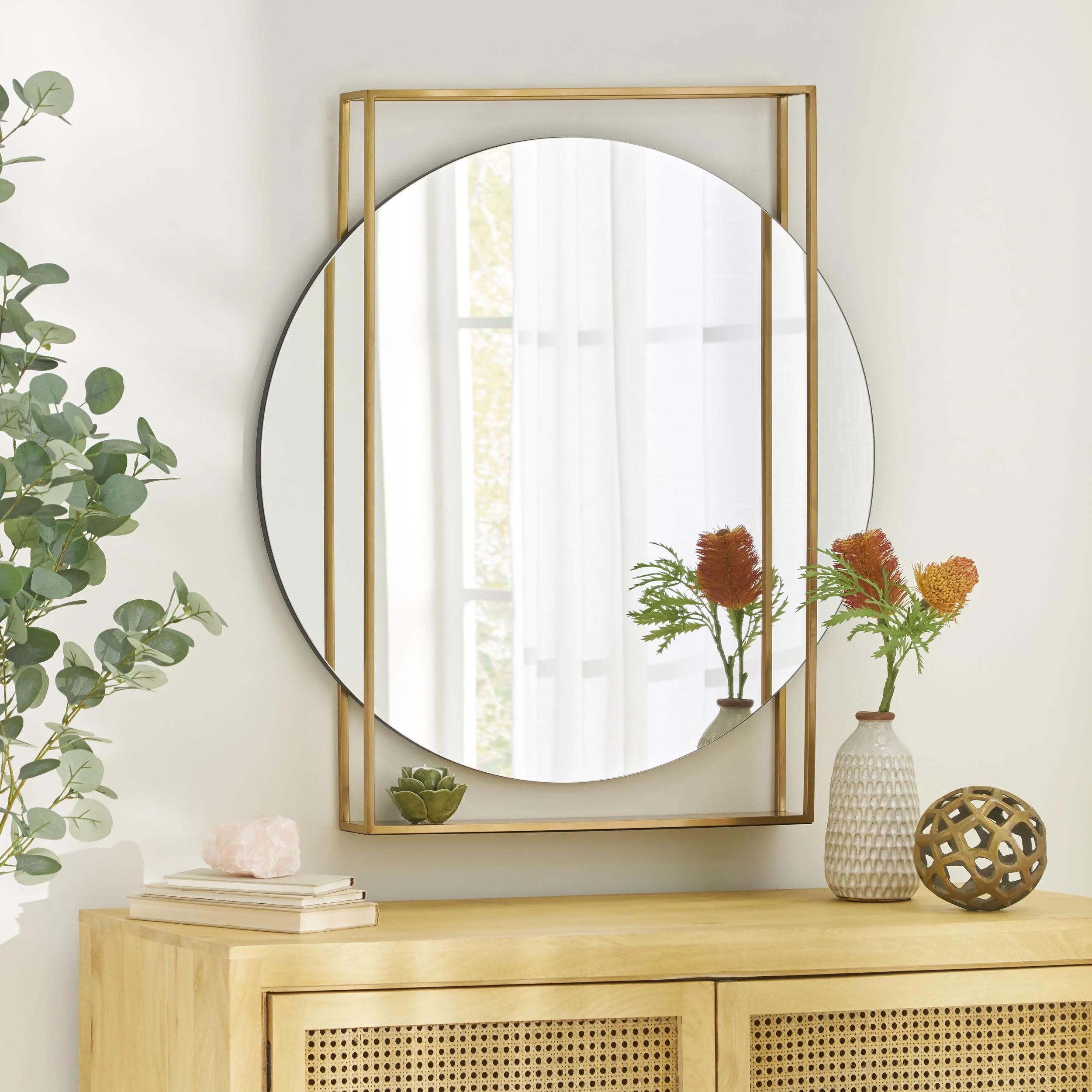 McNeal Modern Round Framed Wall Mirror - furnishings