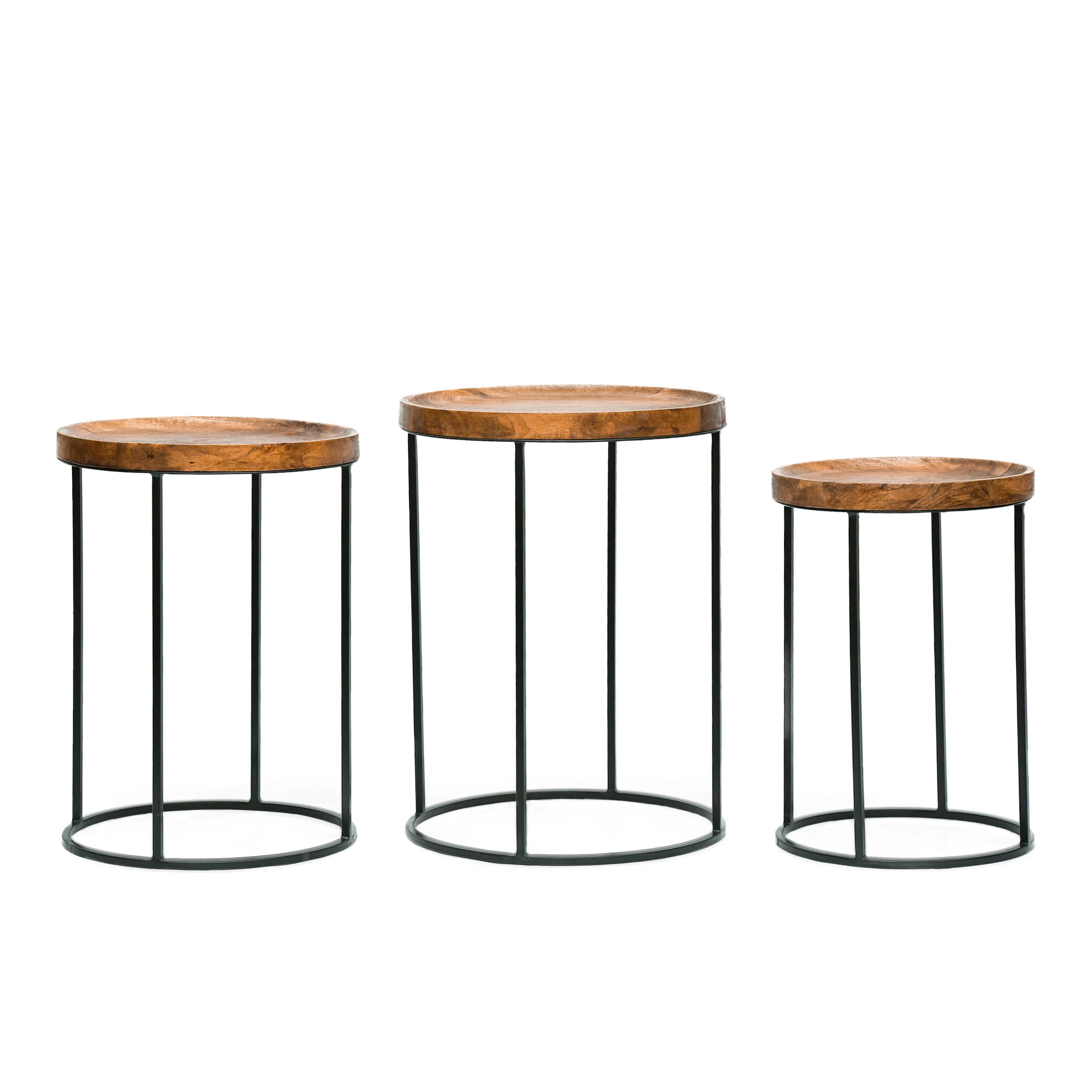 Colwill Modern Industrial Handcrafted Mango Wood Nested Side Tables (Set of 3), Natural and Black - furnishings