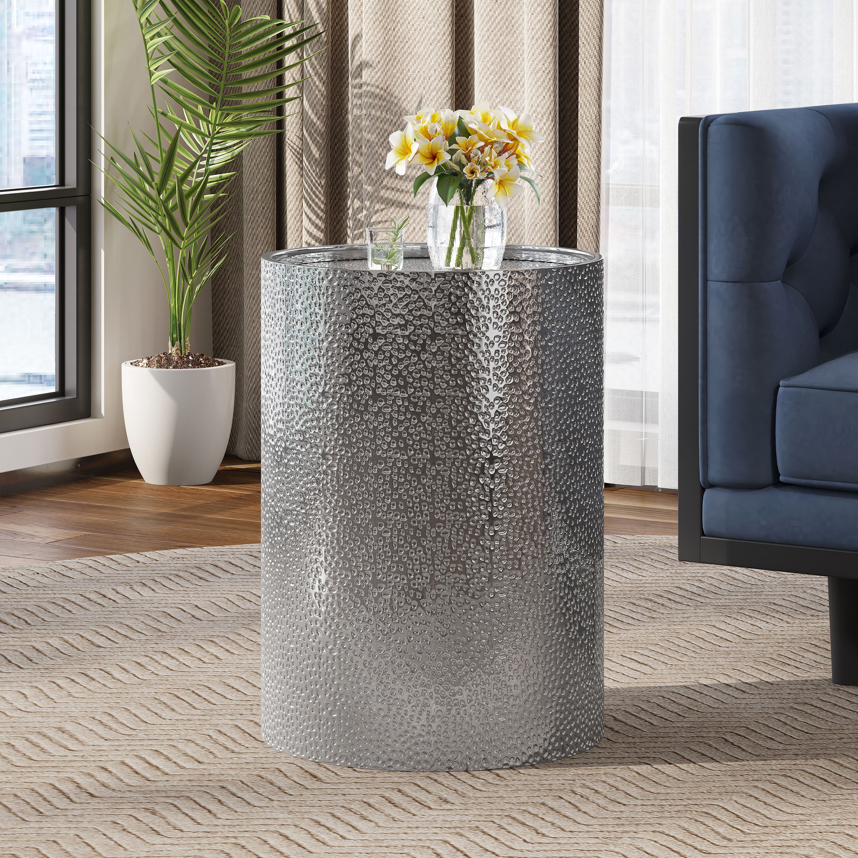 Rache Modern Round Accent Table with Hammered Iron - furnishings