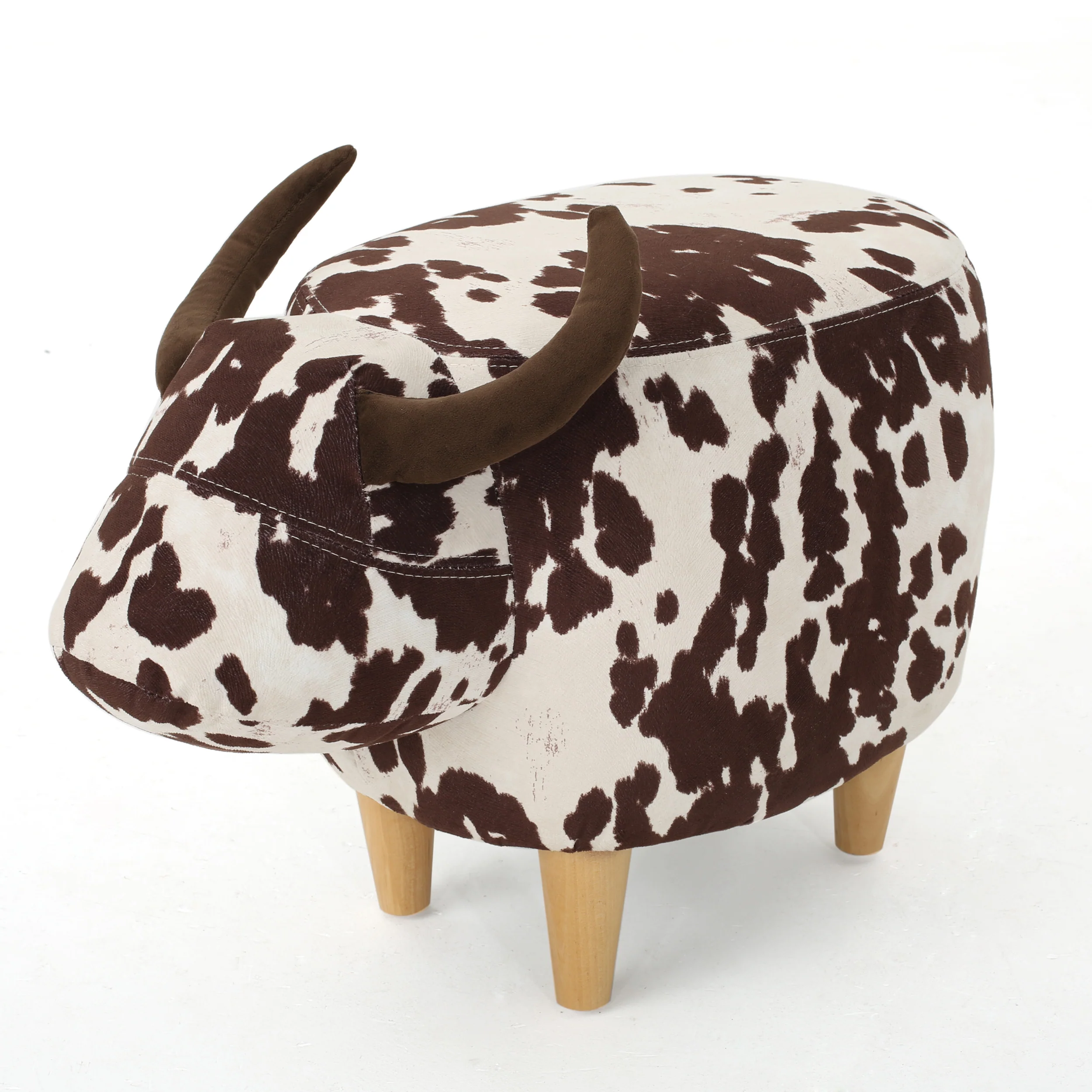 Bertha Milk Cow Patterned Velvet Ottoman - furnishings