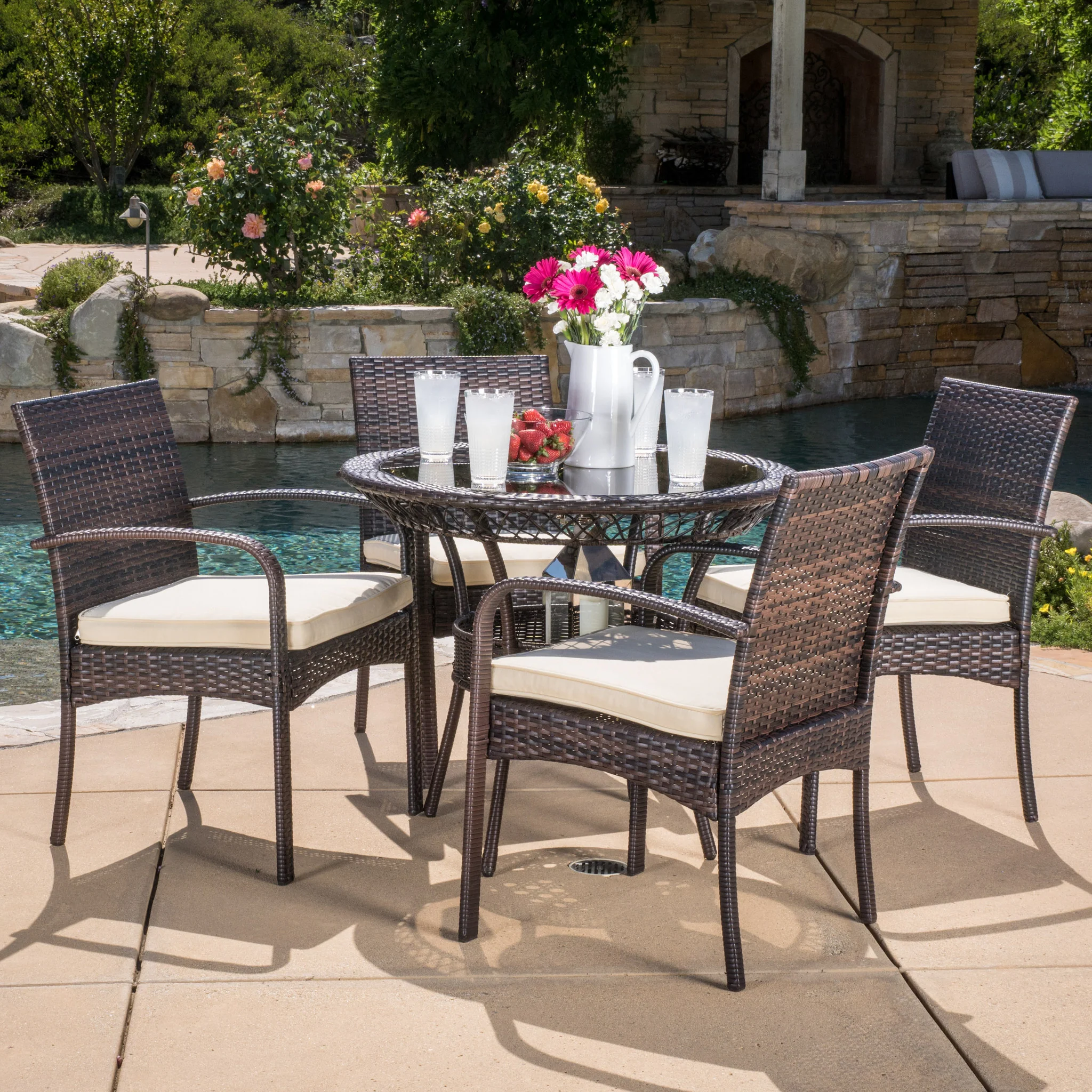 Blake Outdoor 5-piece Wicker Dining Set with Cushions - furnishings