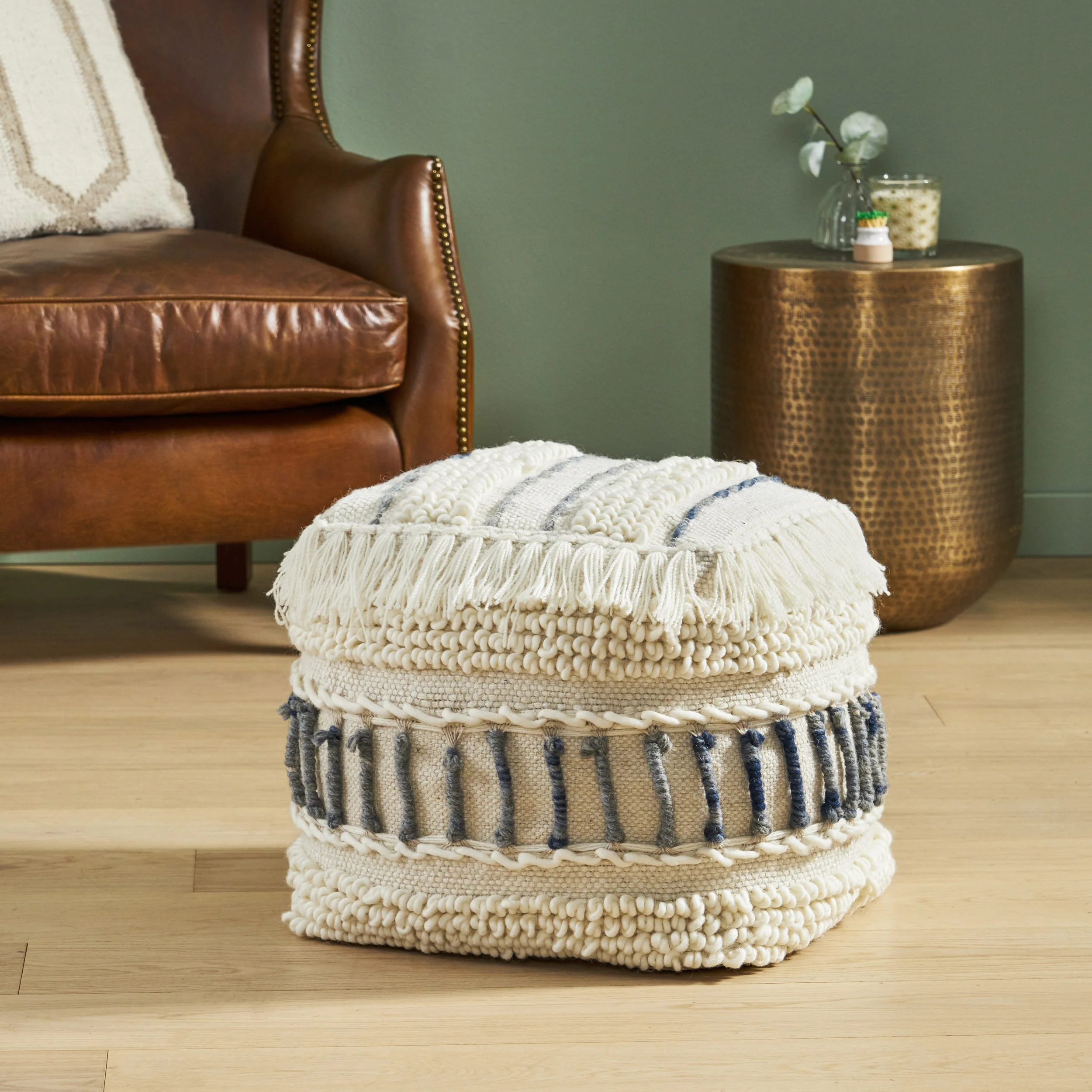 Roth Boho Handcrafted Fabric Cube Pouf - furnishings
