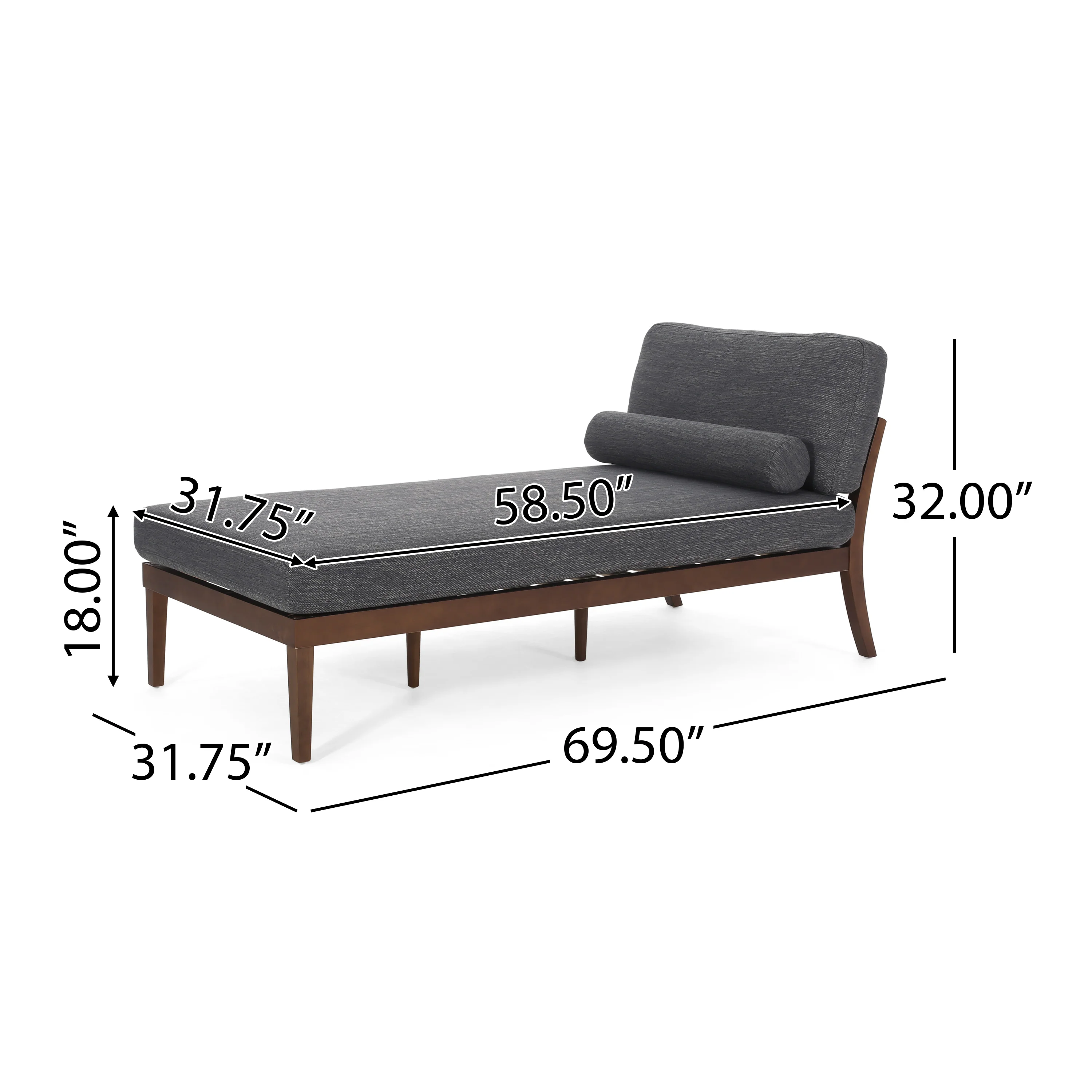 Lochmere Mid Century Modern Fabric Chaise Lounge with Bolster Pillow - furnishings