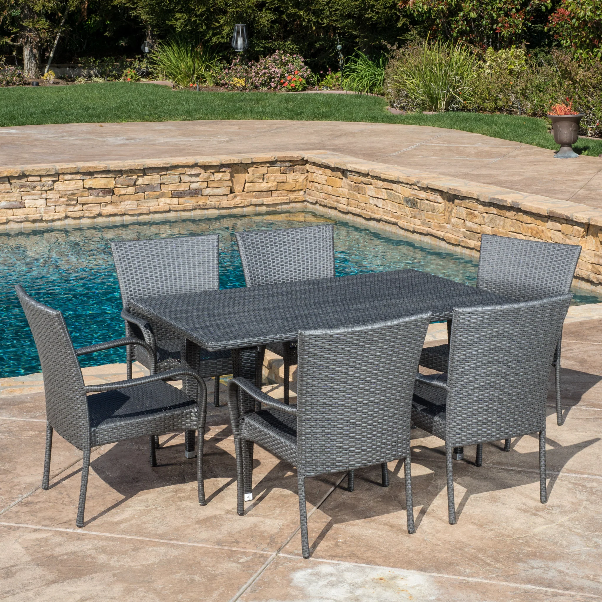 Antonio Outdoor 7-piece Grey Wicker Dining Set - furnishings