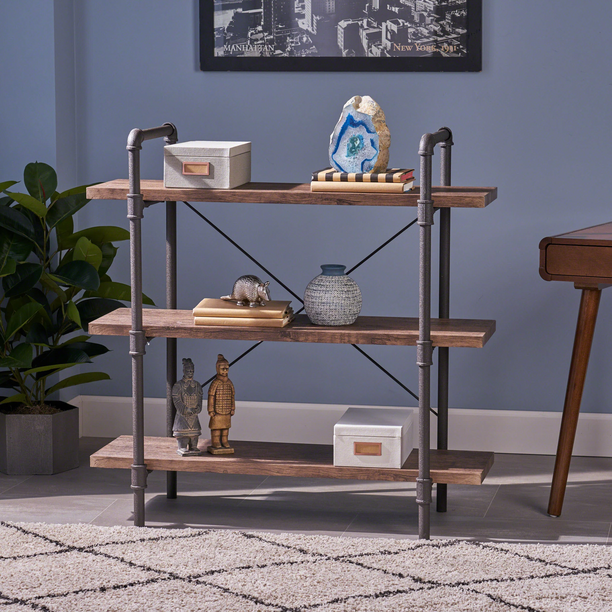 Riley Industrial Pipe Design 3-Shelf Etagere Bookcase - furnishings