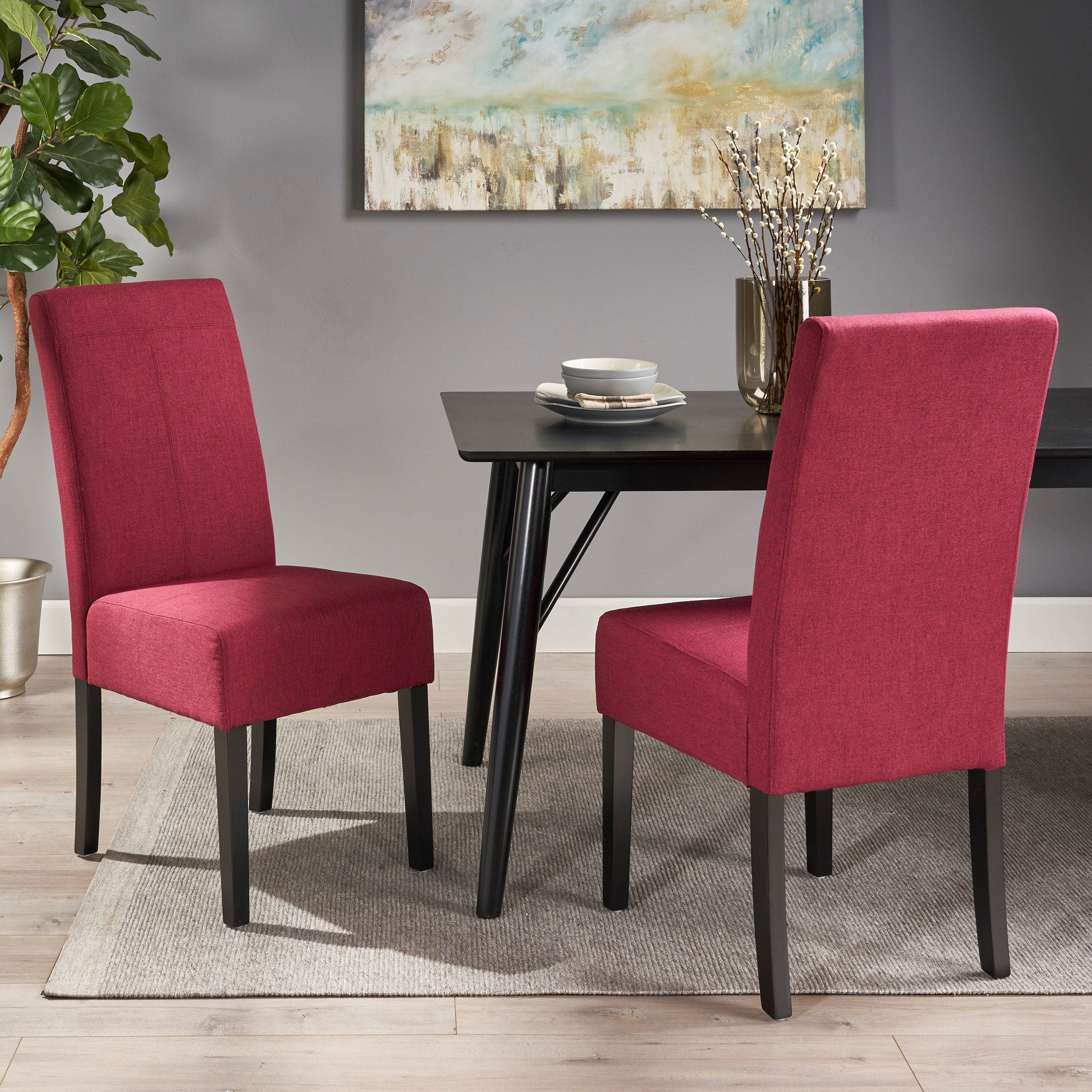 Raphael Wooden Dining Chairs (Set of 2), Deep Red and Dark Brown Finish - furnishings