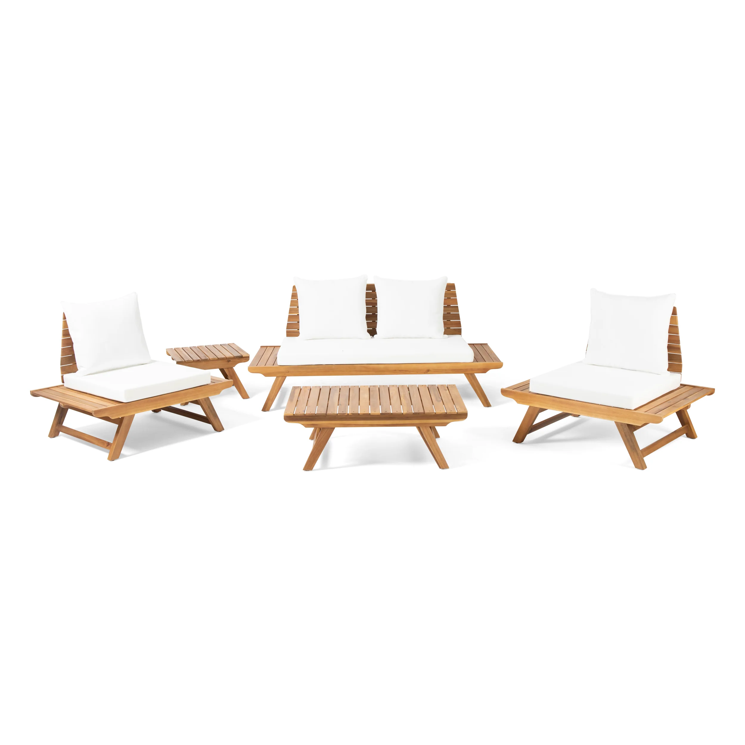 Kaiya Outdoor Acacia Wood 4 Seater Chat Set with Side Table and Coffee Table - furnishings