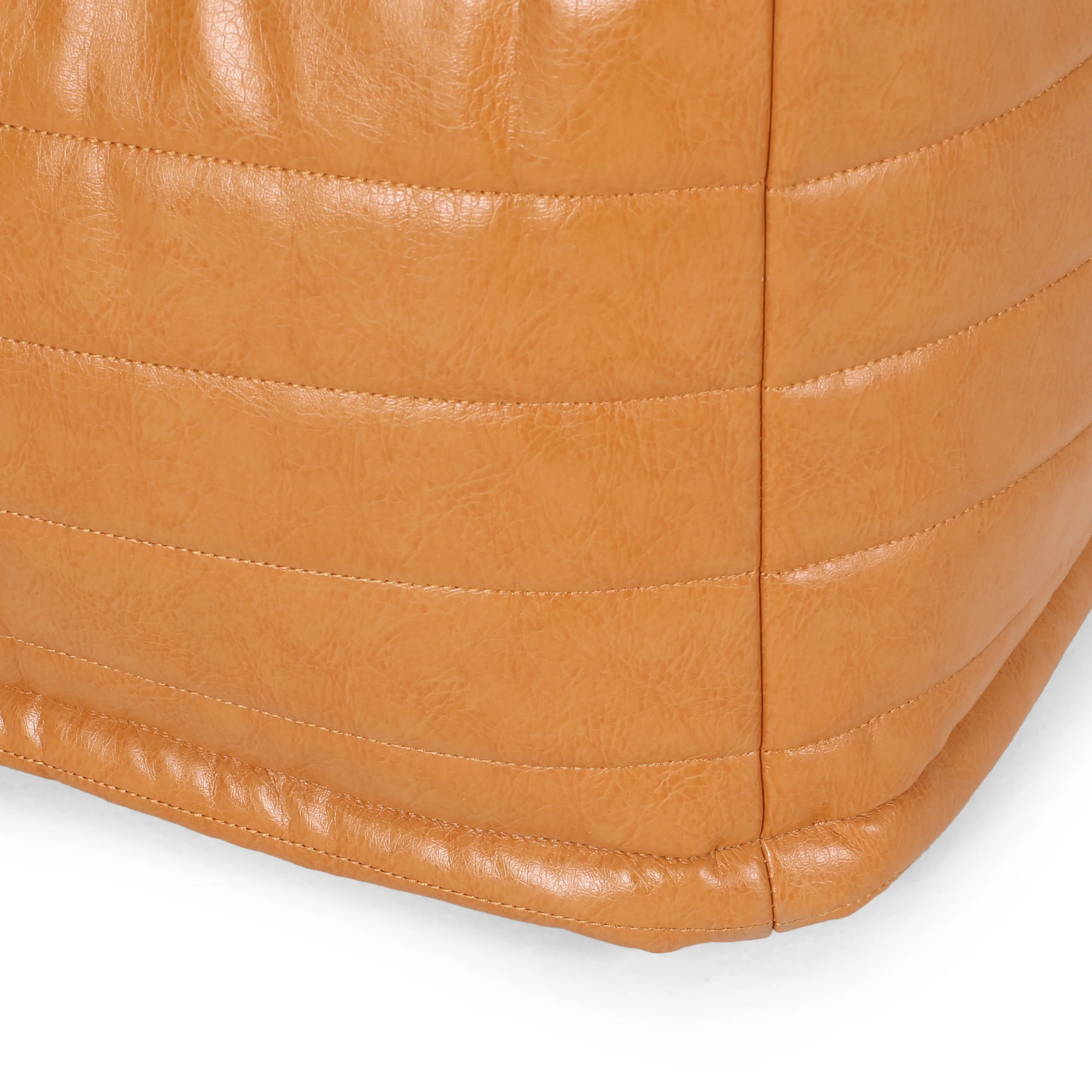 Conrail Contemporary Faux Leather Channel Stitch Pouf - furnishings