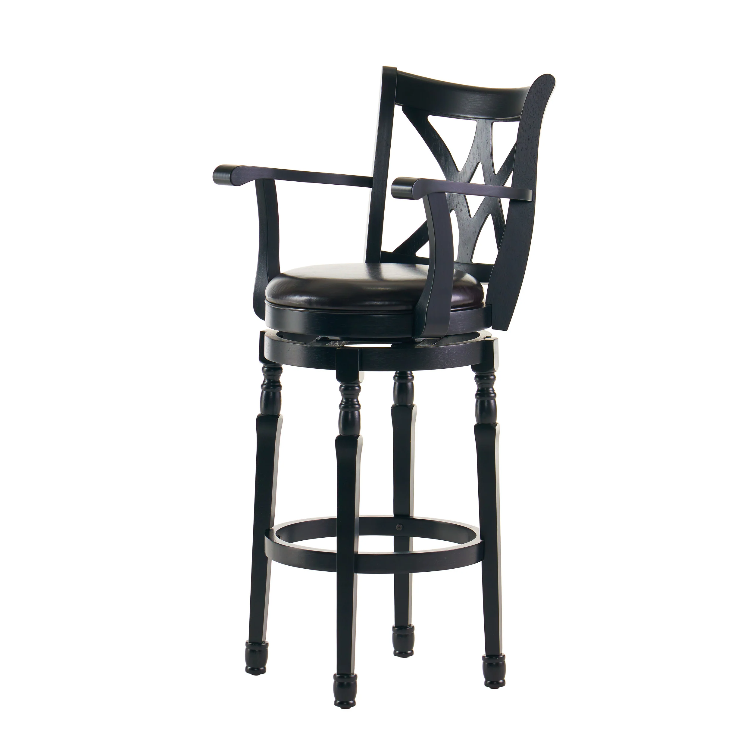 Montreal Farmhouse Black Bonded Leather Swivel Barstool with Arms - furnishings