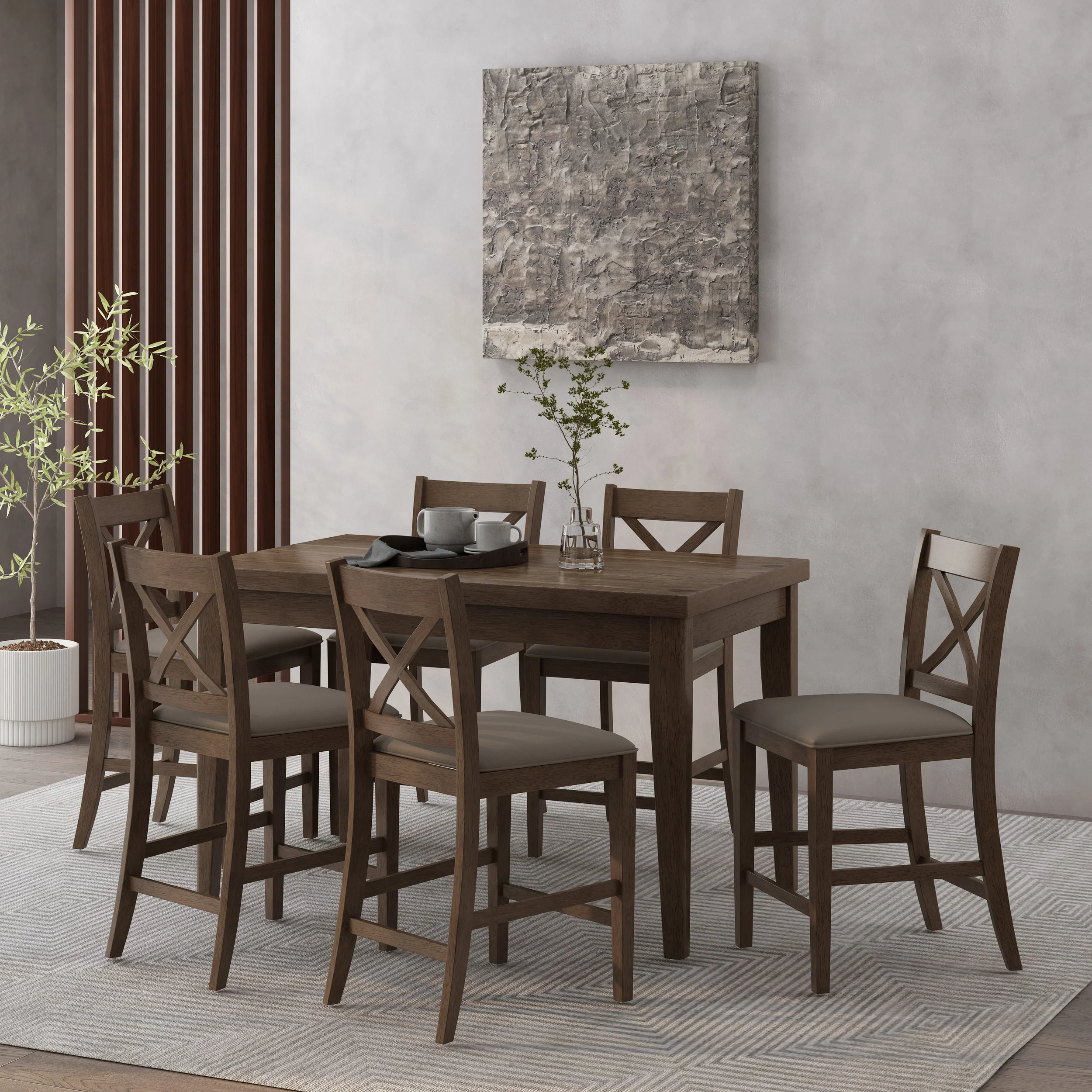 Lenhart Farmhouse Wood Counter Height 7 Piece Dining Set - furnishings