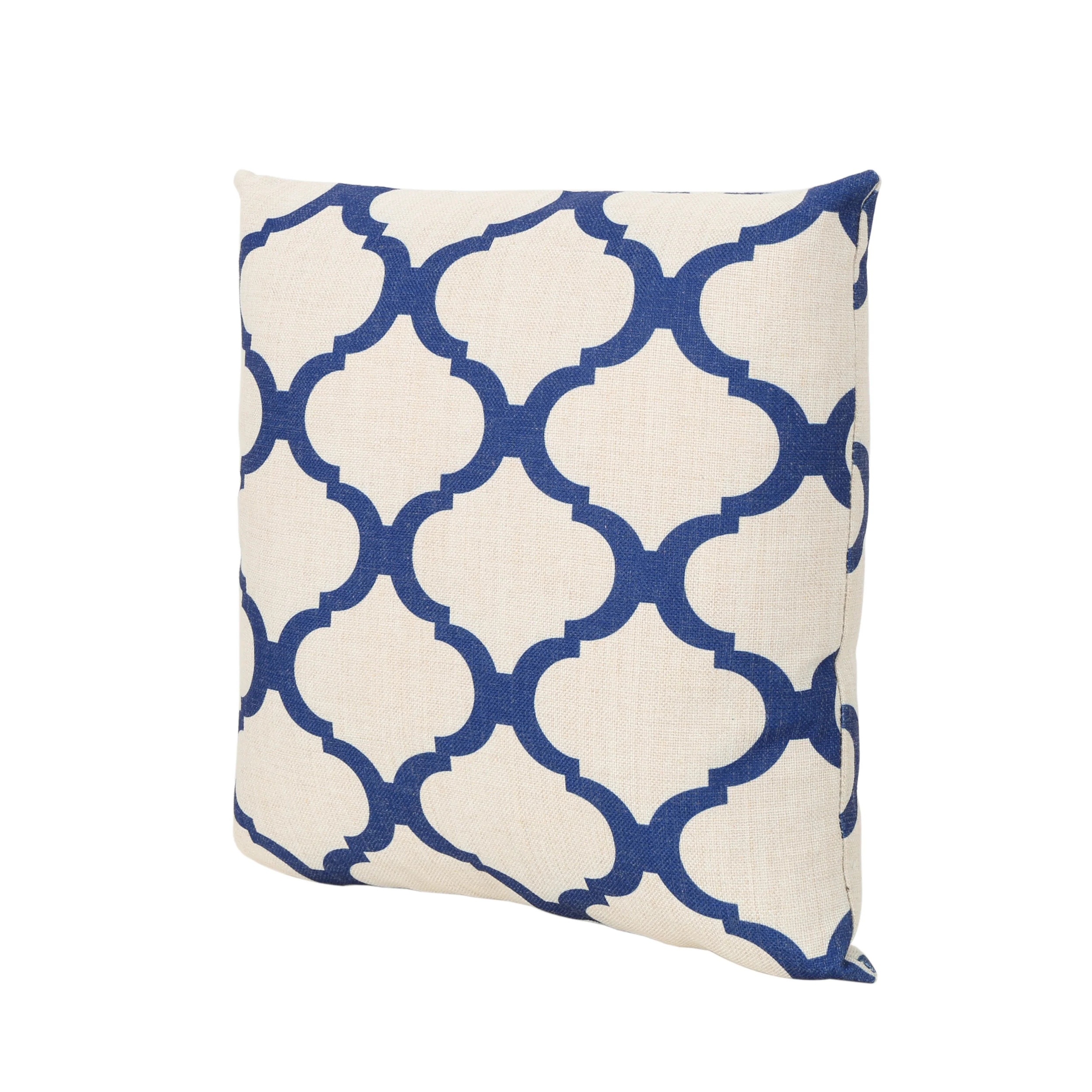 Oscar Outdoor Water Resistant 18-inch Square Pillow, Blue on Beige - furnishings