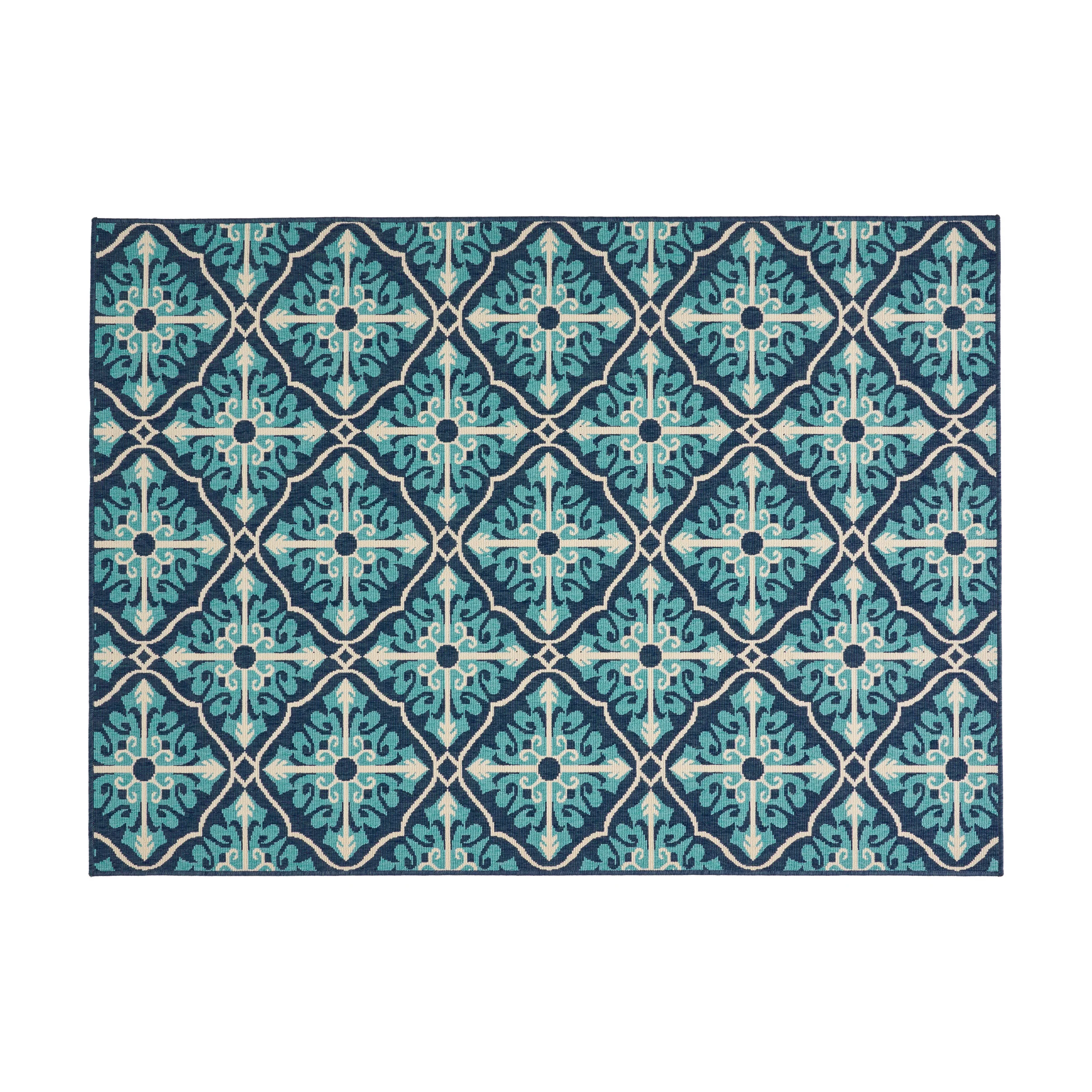 Jamia Outdoor Trellis Area Rug, Navy and Blue - furnishings