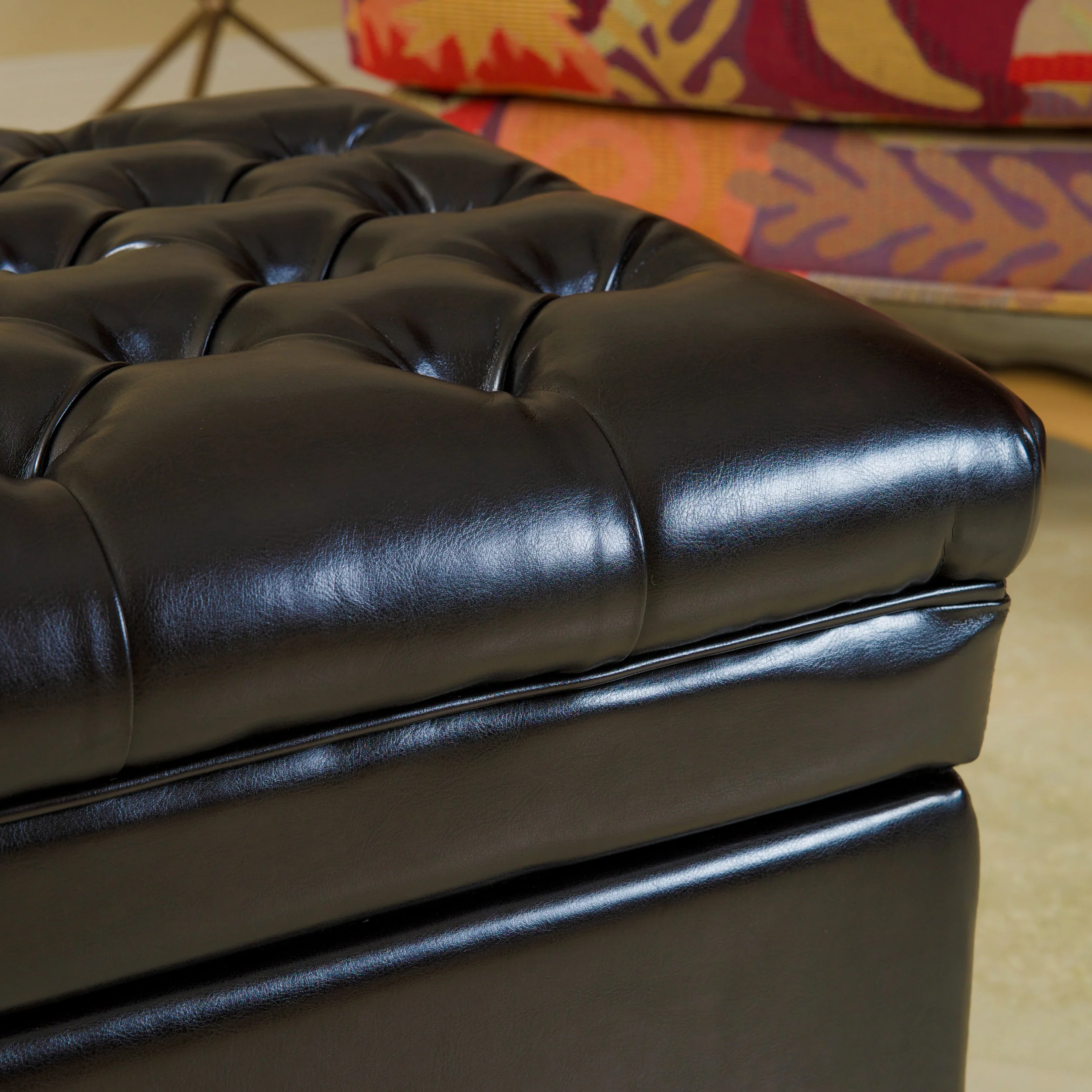 Barton Tufted Espresso Leather Storage Ottoman - furnishings