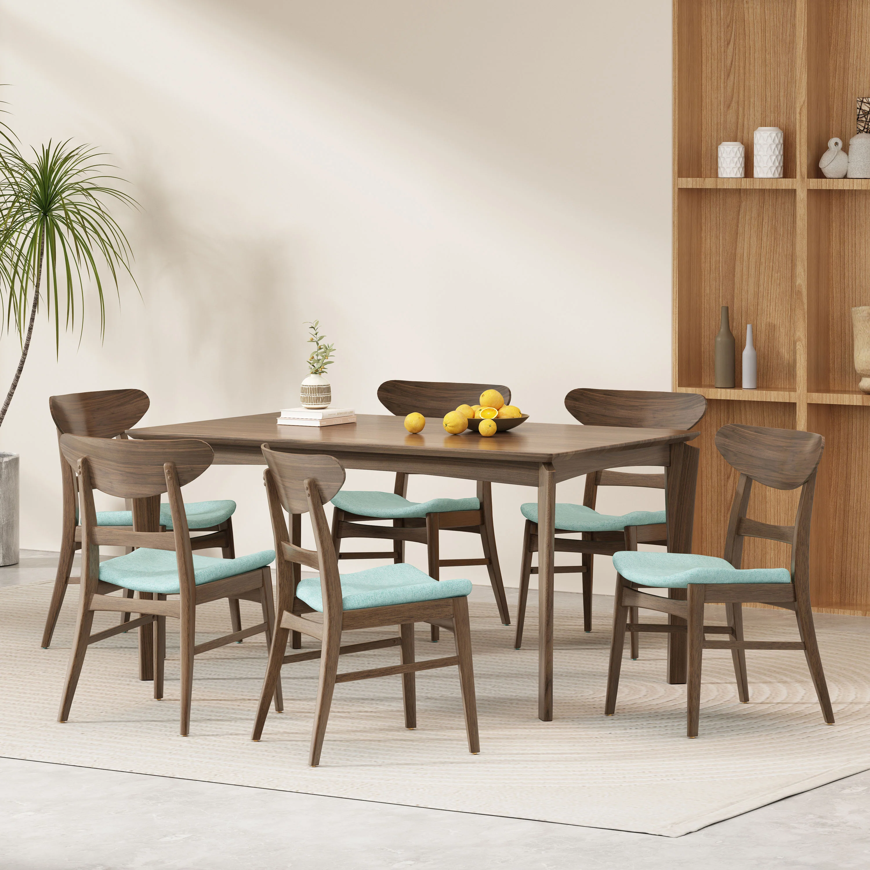 Atherton Wood and Fabric 7 Piece Dining Set - furnishings