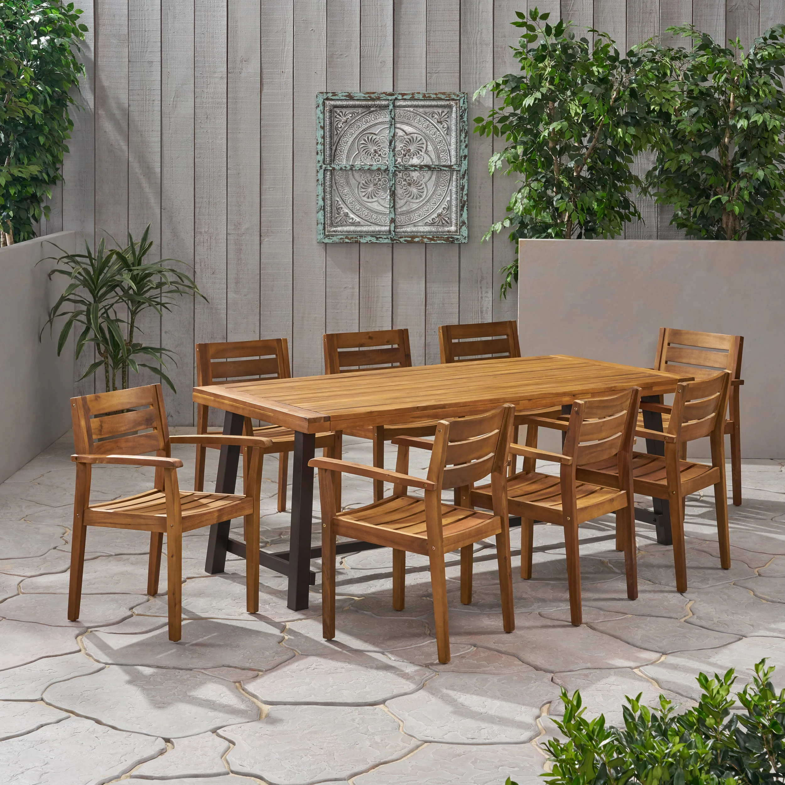 Kelly Outdoor Acacia Wood 8 Seater Dining Set - furnishings
