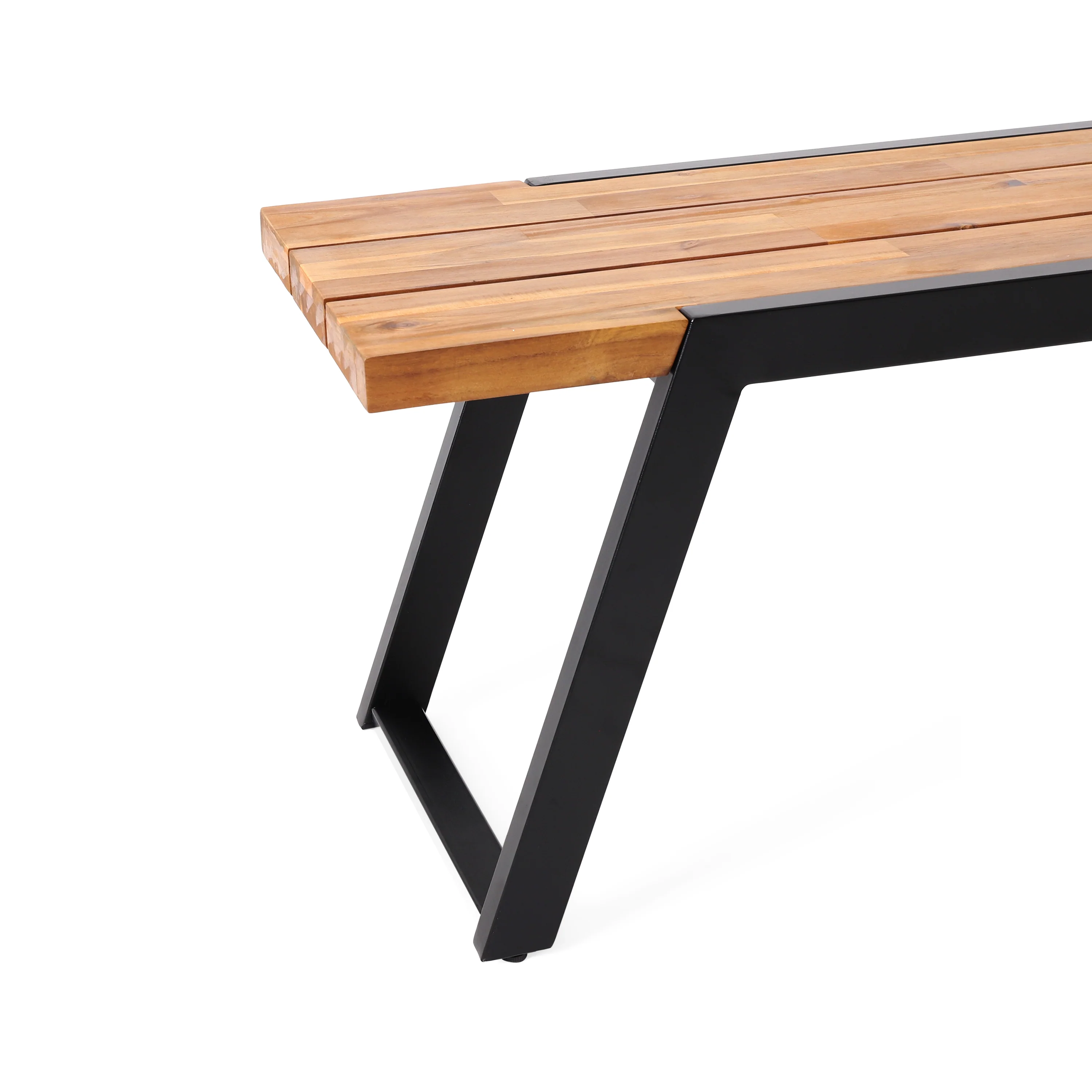 Gebo Outdoor Acacia Wood and Iron Dining Bench - furnishings