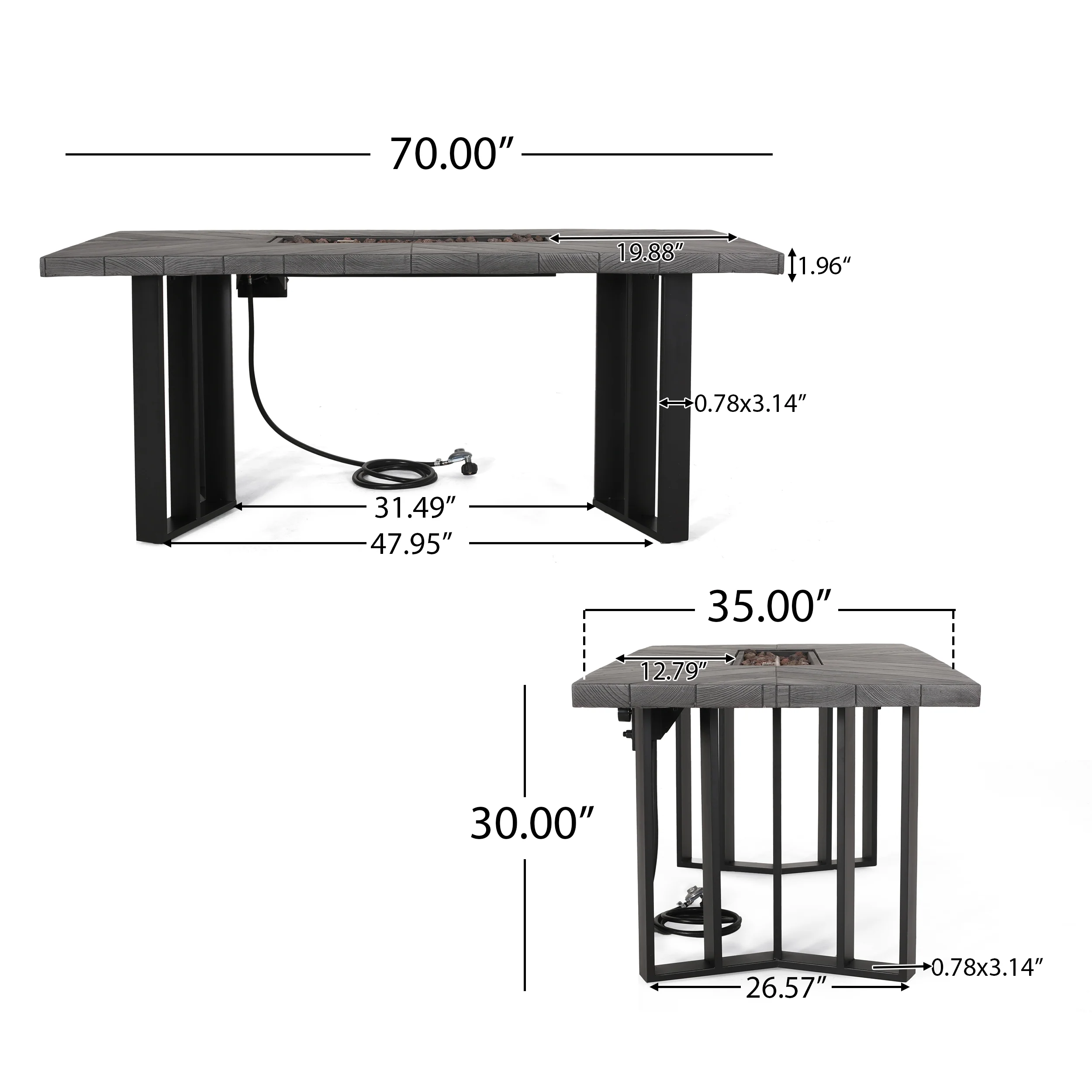 Holdaway Outdoor 40,000 BTU Fire Pit Dining Table with Tank Holder, Textured Gray Oak, Black, and Dark Gray - furnishings
