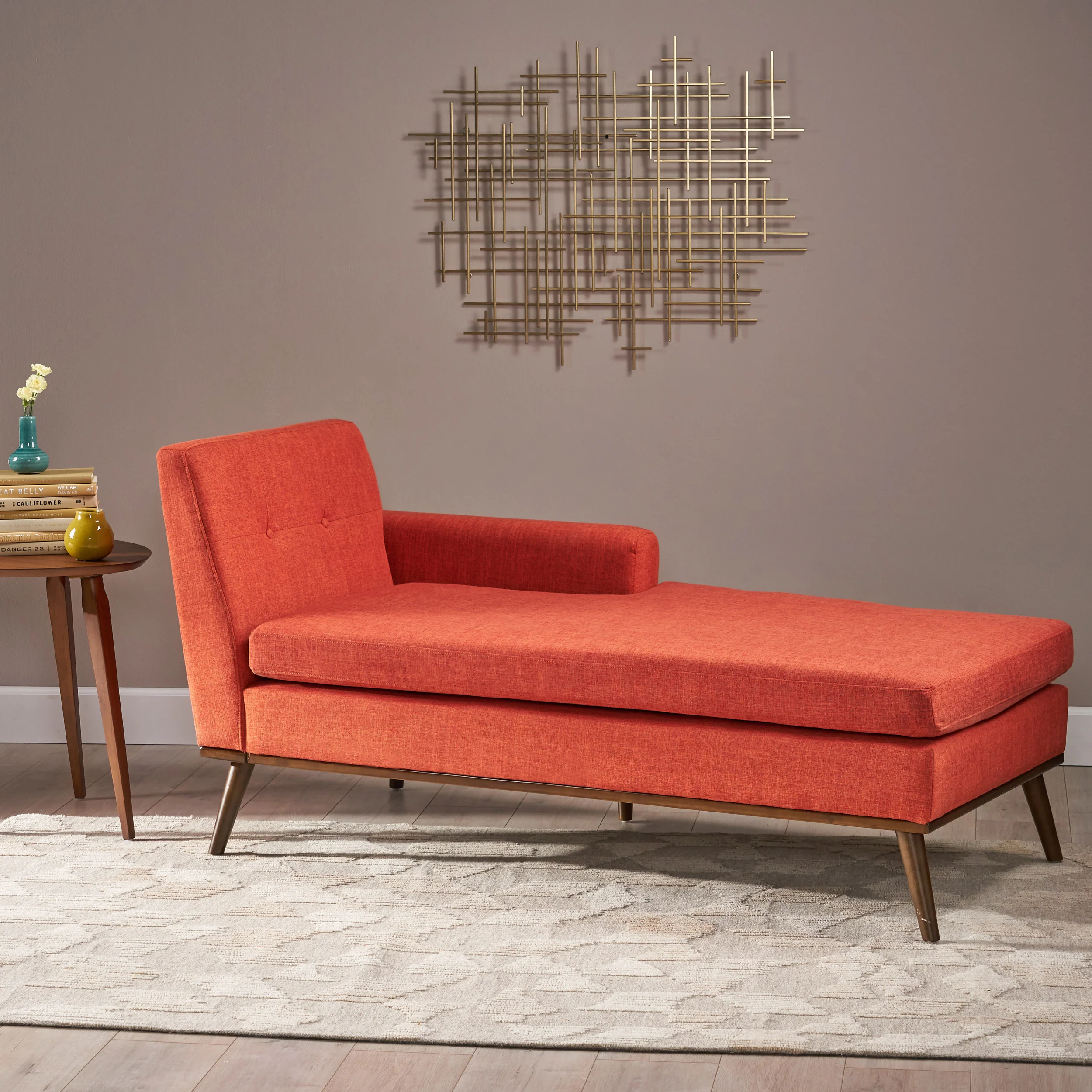 Sophia Mid-Century Modern Fabric Chaise Lounge - furnishings