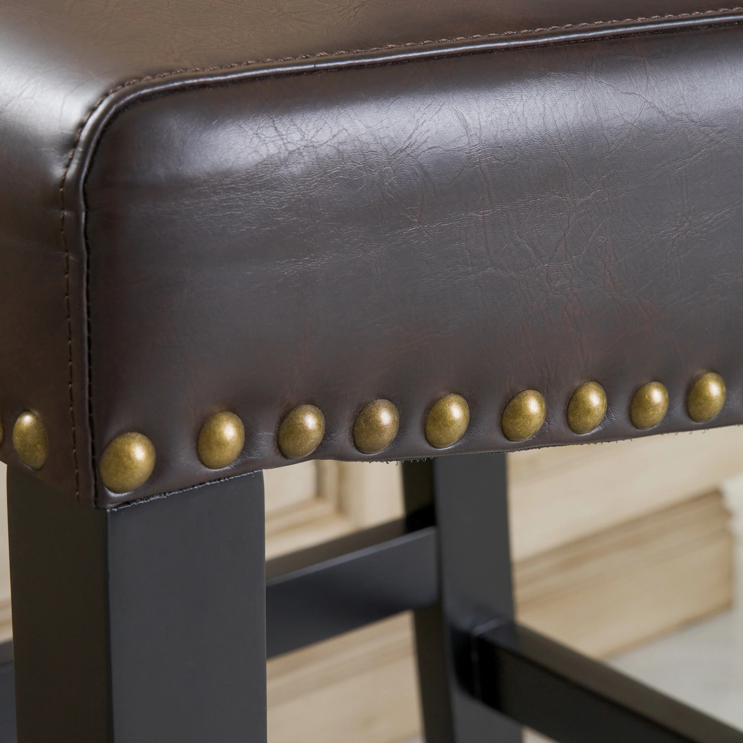 Jazzman Contemporary Bonded Leather Upholstered 30 Inch Barstools with Nailhead Trim, Set of 2, Brown and Matte Black - furnishings