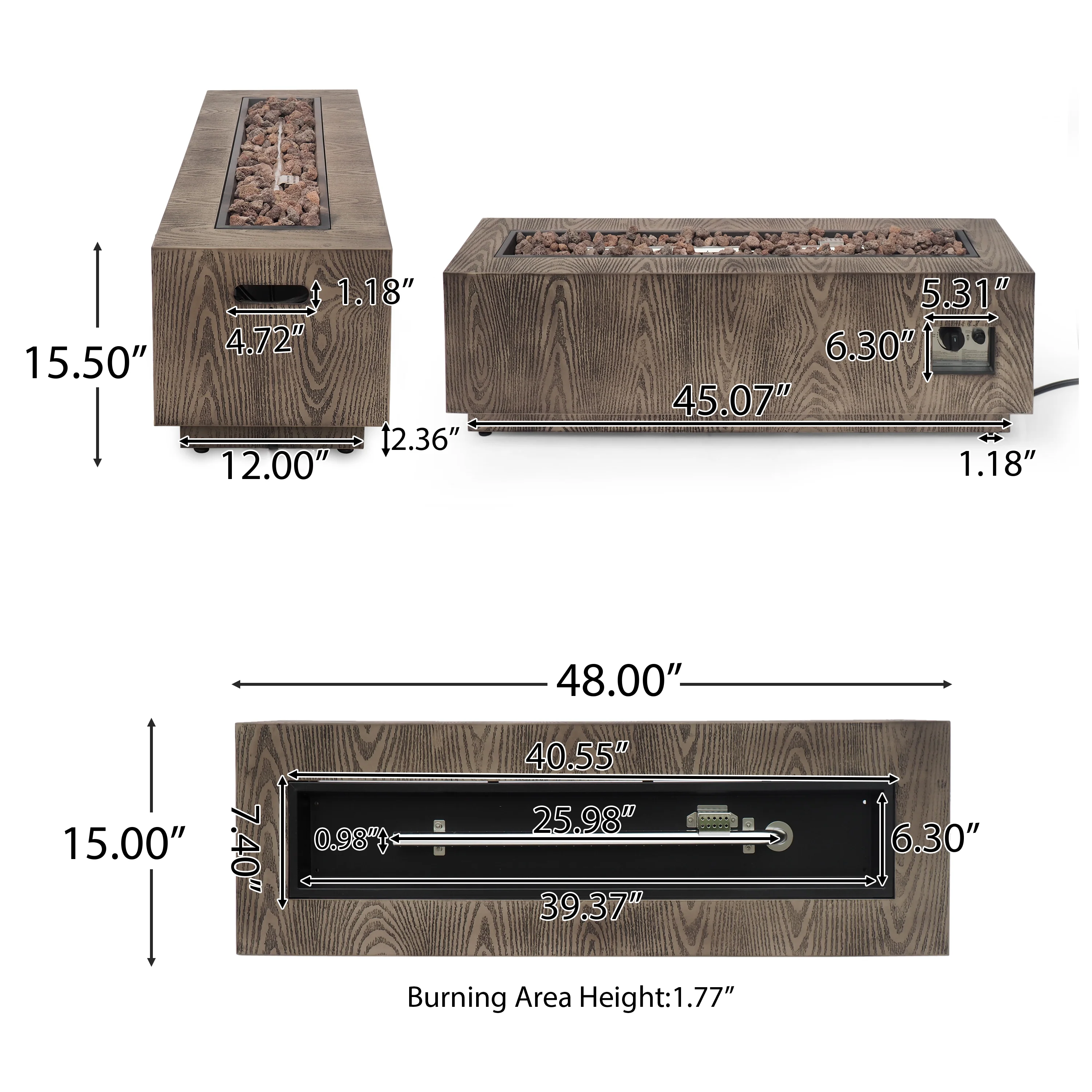 Jasmine Rectangular Wood Finish Propane Fire Pit - furnishings