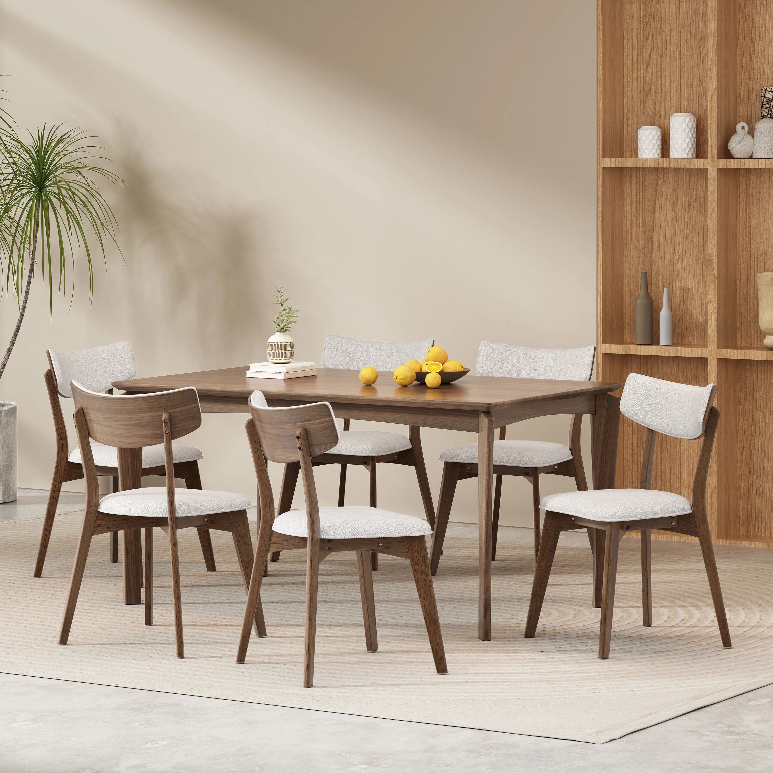 Carnelian Wood and Fabric 7 Piece Dining Set - furnishings