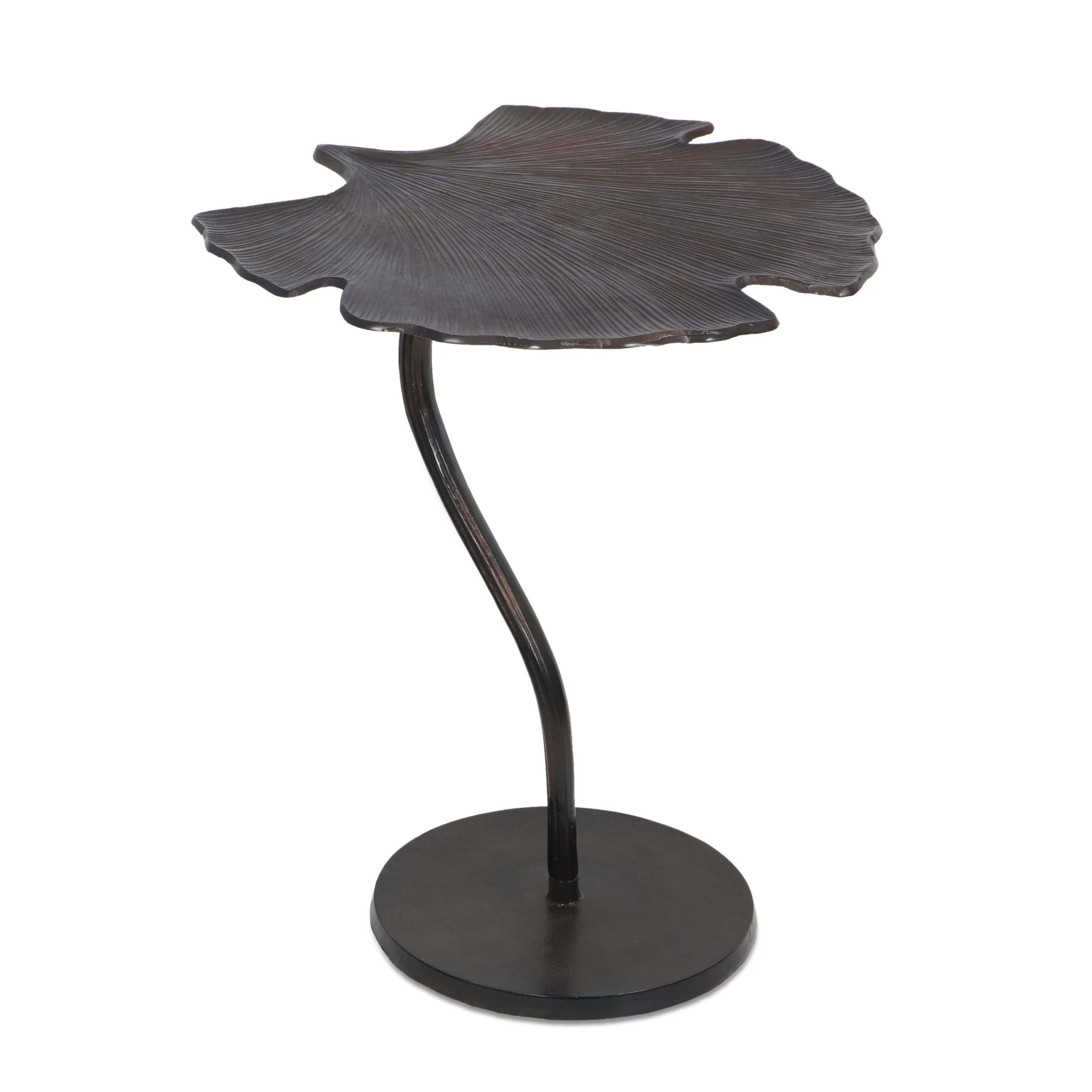 Bexley Modern Handcrafted Aluminum Frond Leaf Side Table, Raw Bronze - furnishings