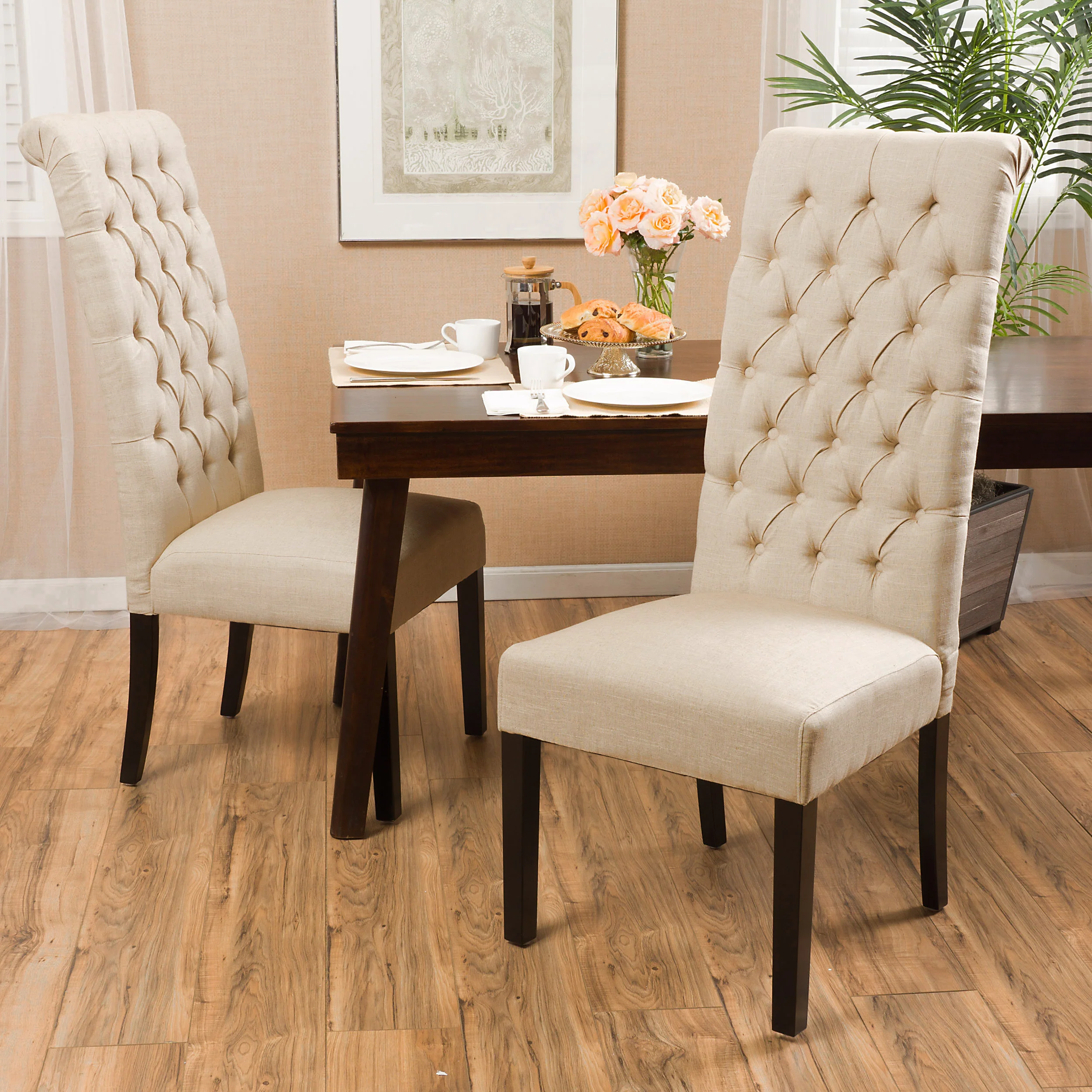 Charley Tall Dark Beige Tufted Dining Chairs (Set of 2) - furnishings