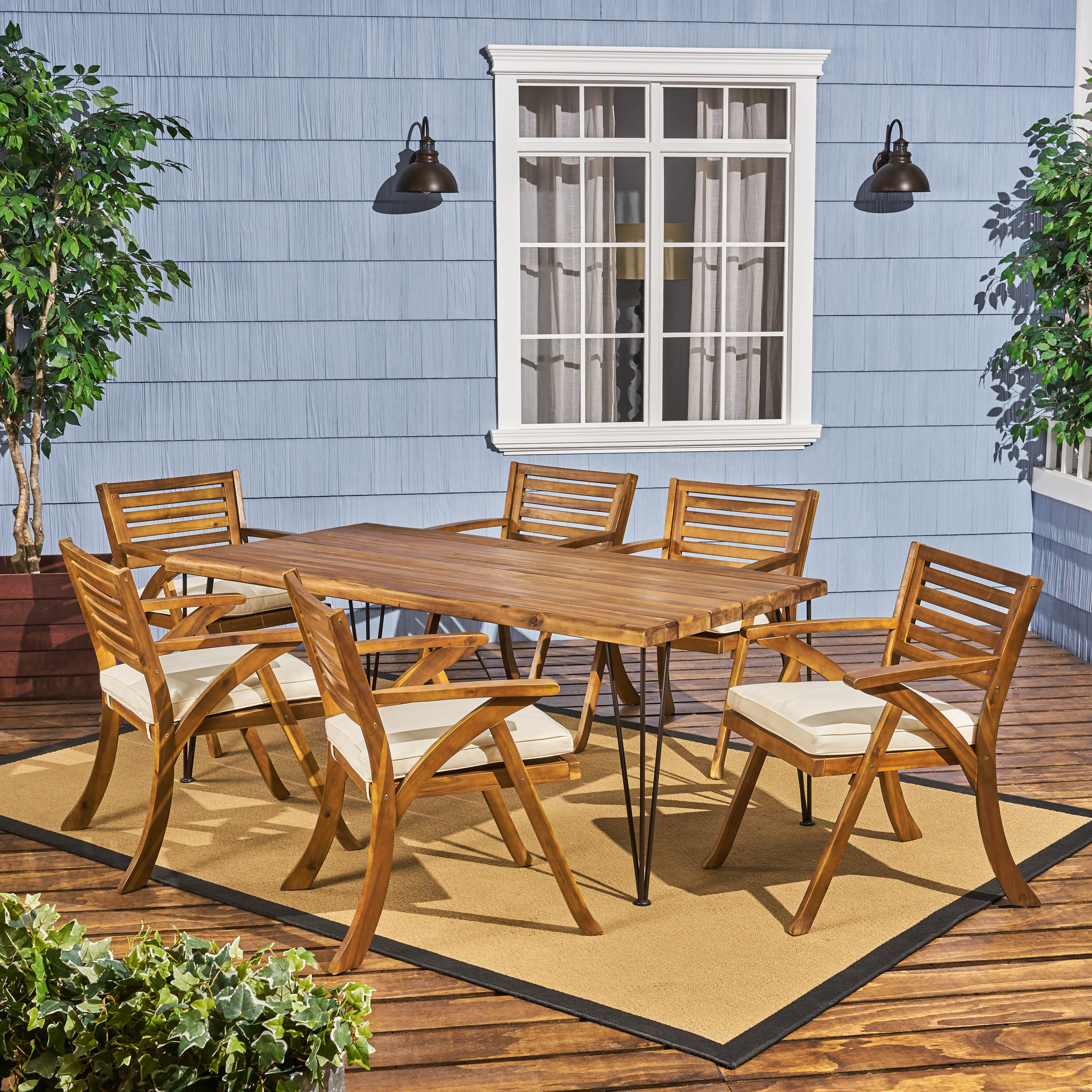 Lane Farmhouse Outdoor Patio Hairpin Legs Dining Set - furnishings
