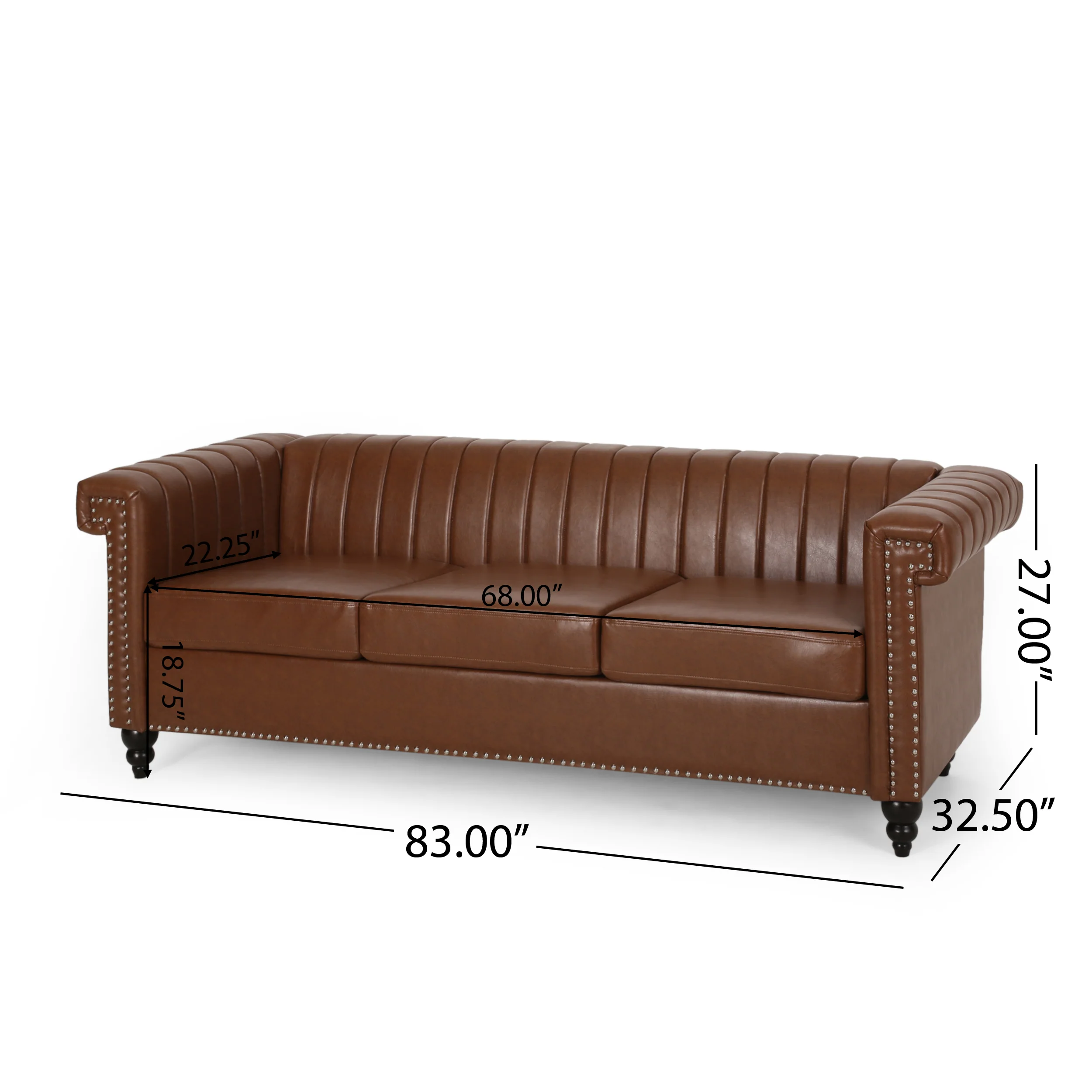 Donley Contemporary Channel Stitch 3 Seater Sofa with Nailhead Trim - furnishings