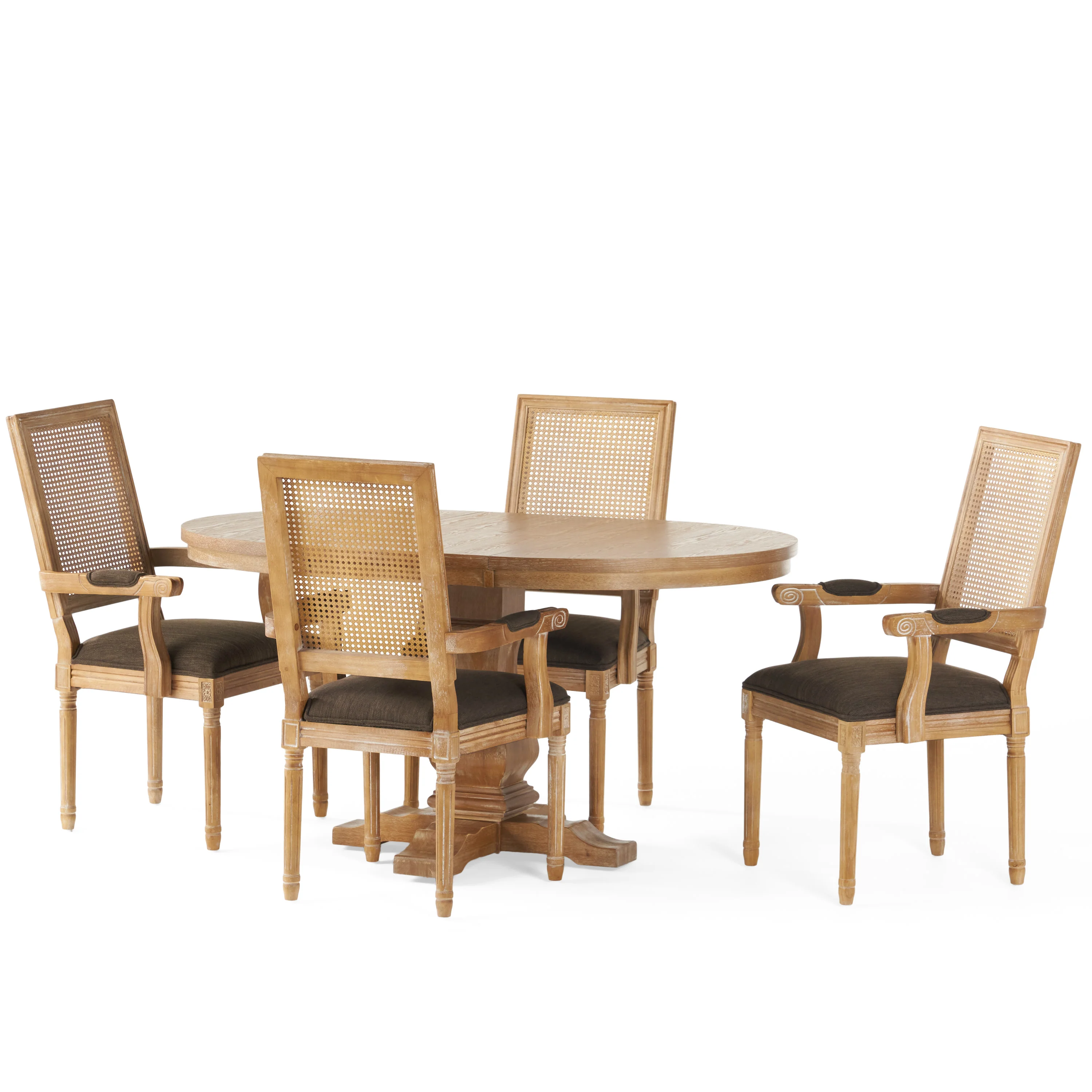 Zentner French Country Fabric Upholstered Wood and Cane 5 Piece Expandable Dining Set - furnishings