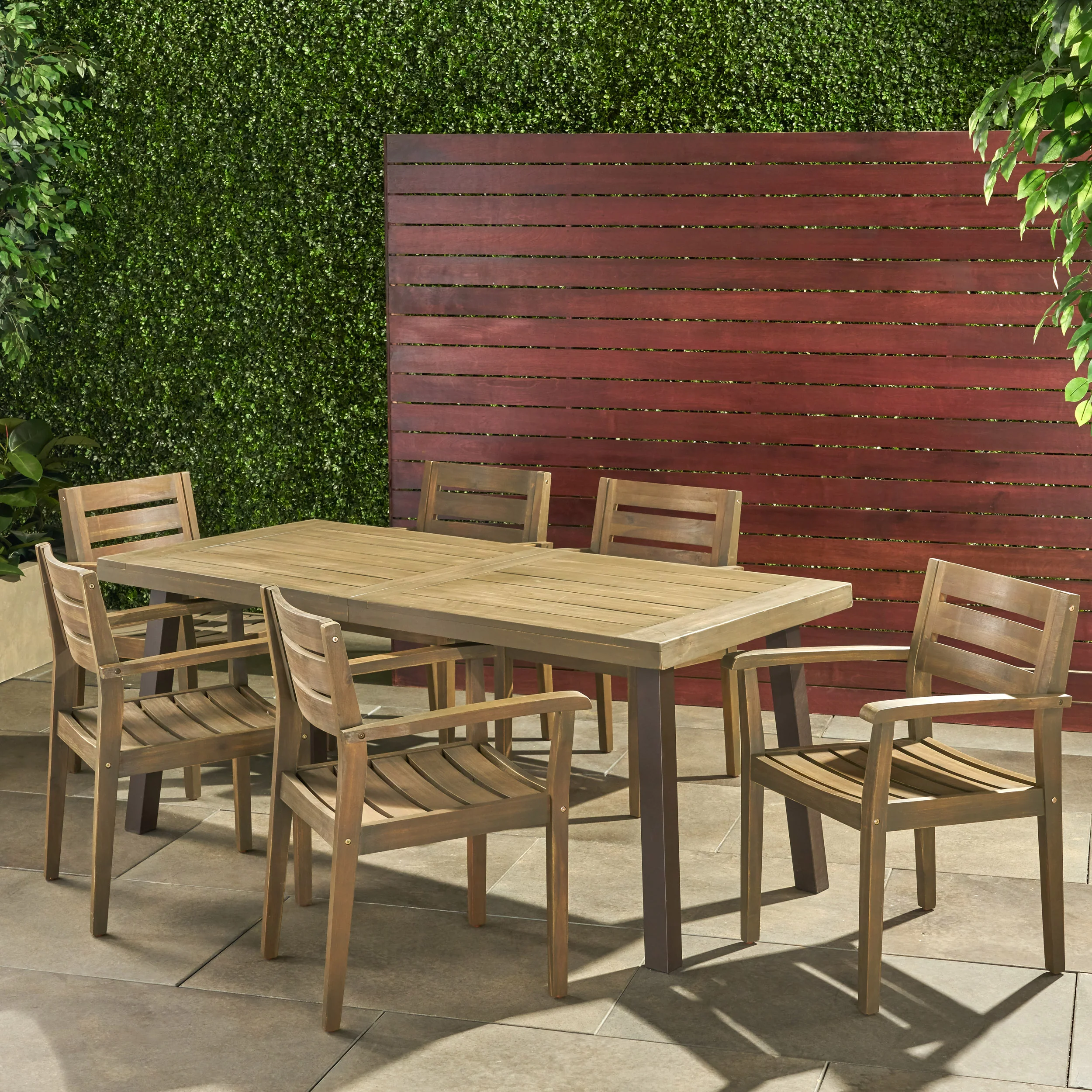 Zoey Outdoor Rustic Acacia Wood 7 Piece Dining Set - furnishings