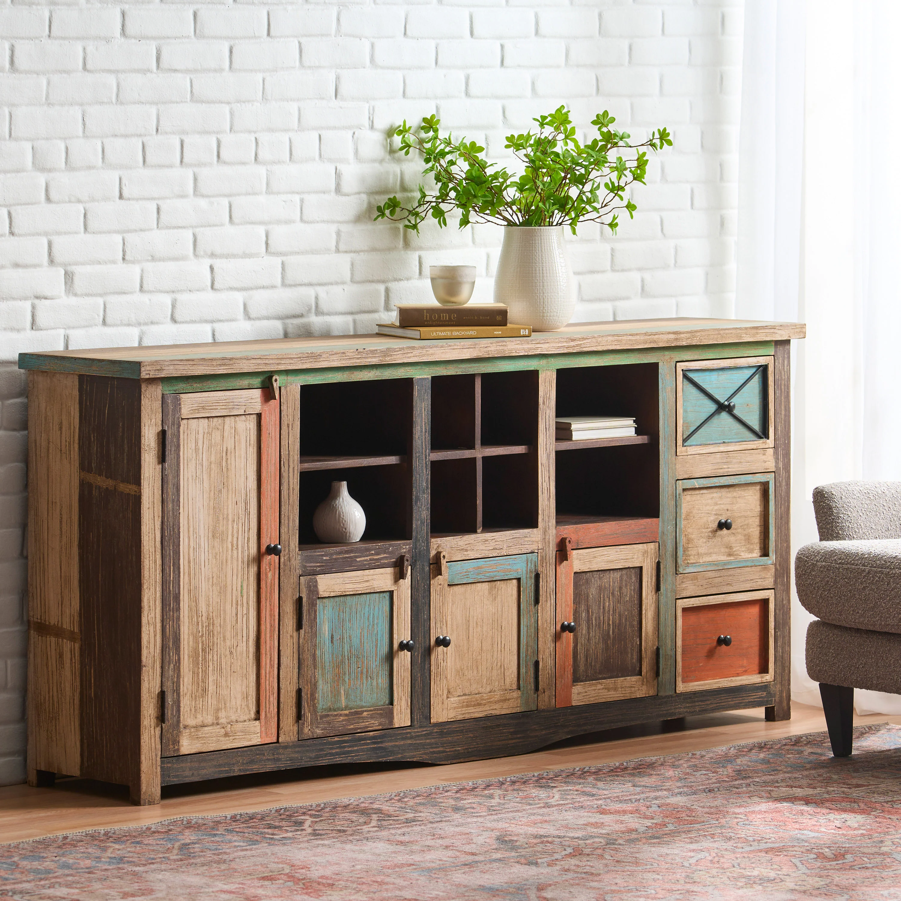 Rosalla Mango Wood Sideboard, Distressed Multicolor - furnishings