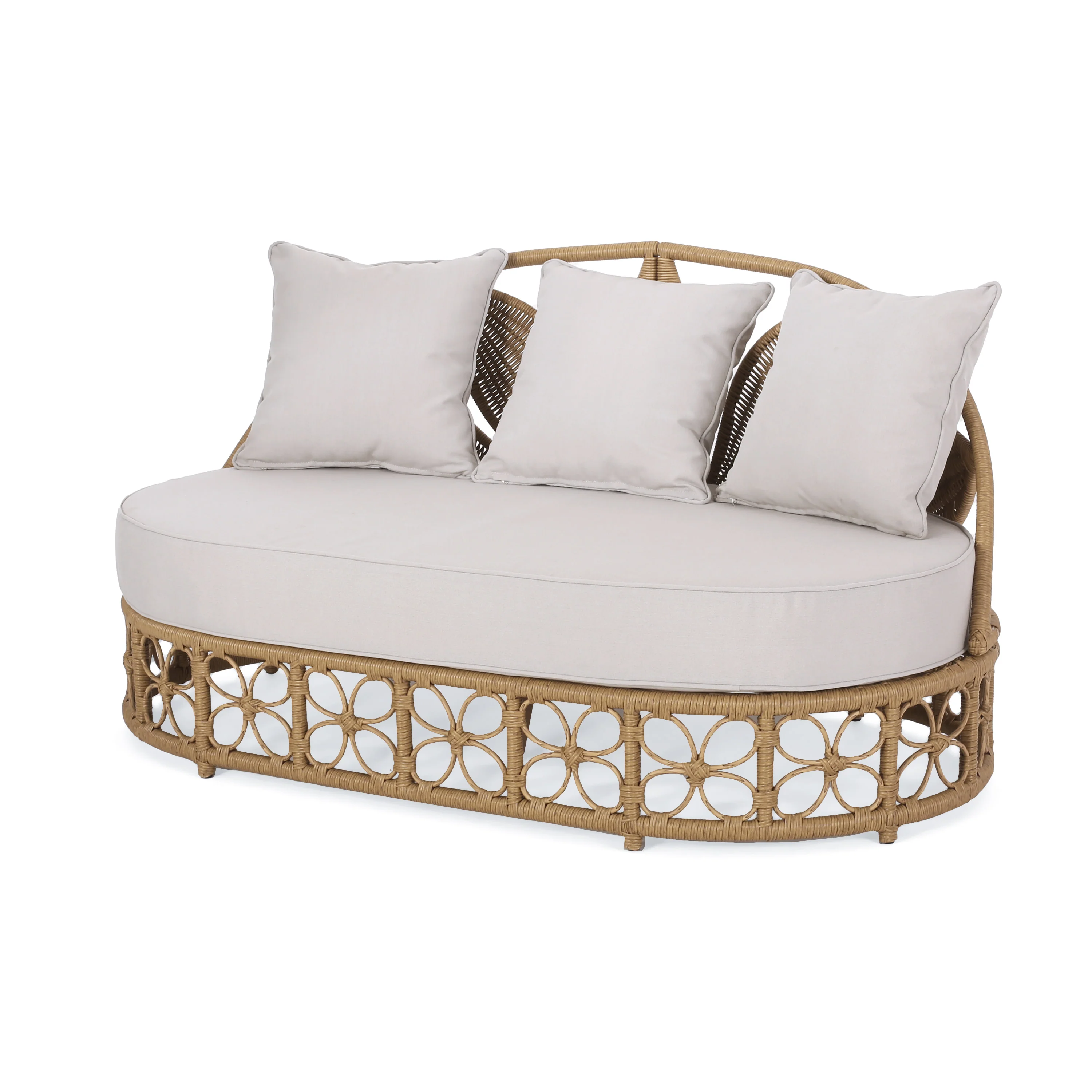 Homan Outdoor Wicker Daybed with Pillows, Light Brown and Beige - furnishings