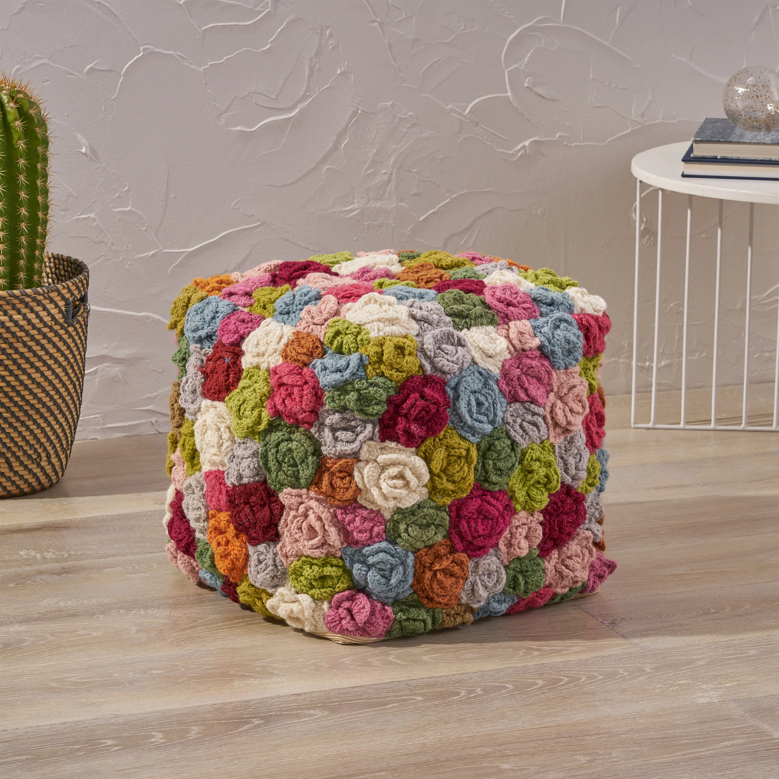 Ellyanna Boho Wool Ottoman Pouf - furnishings